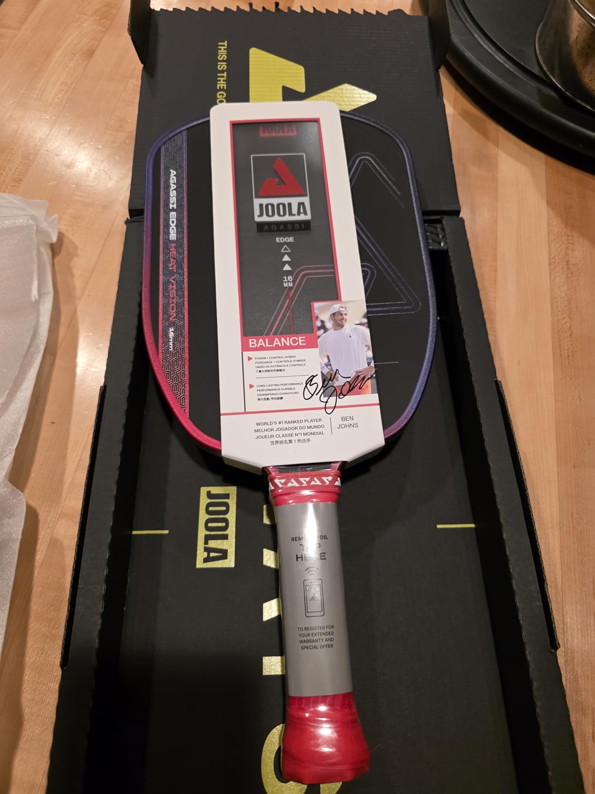 JOOLA Agassi Heat Vision 16mm Pickleball Paddle - New Shape w/Extended Sweet Spot - Textured Carbon Fiber Surface for Spin - SK Film for Less Vibration - USAP Approved - NFC Chip Enabled customer photo 1