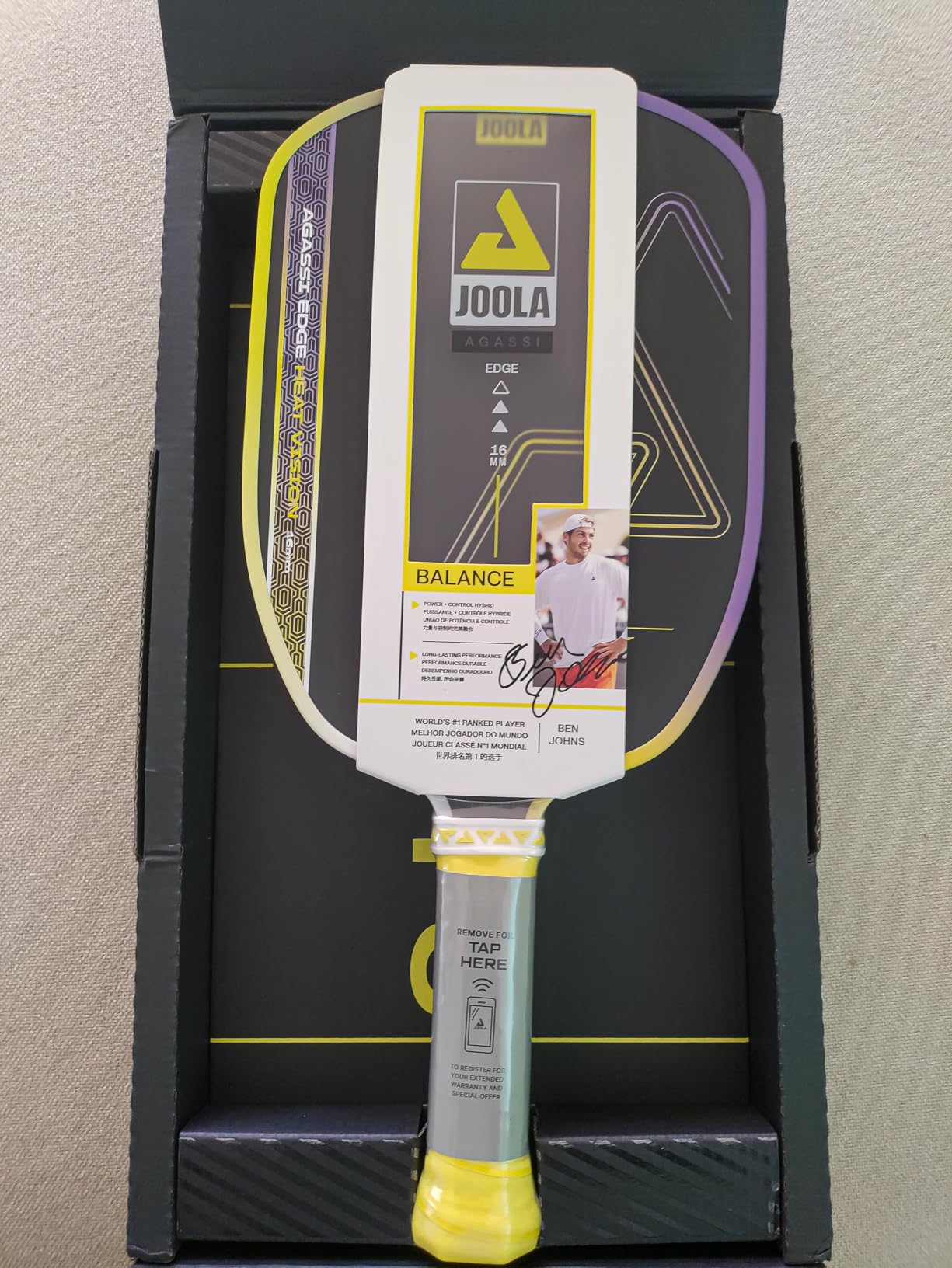 JOOLA Agassi Heat Vision 16mm Pickleball Paddle - New Shape w/Extended Sweet Spot - Textured Carbon Fiber Surface for Spin - SK Film for Less Vibration - USAP Approved - NFC Chip Enabled customer photo 2