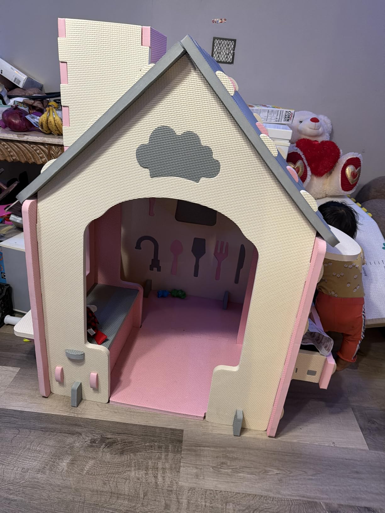 Outdoor Kids Playhouse, Modern Fir Wood Indoor/Outdoor Play House for Ages 3-8 with Play Kitchen, Sink, Stove, Cookware, Chalkboard, Flowerpot Holders & Working Doorbell (Blue) customer photo 2