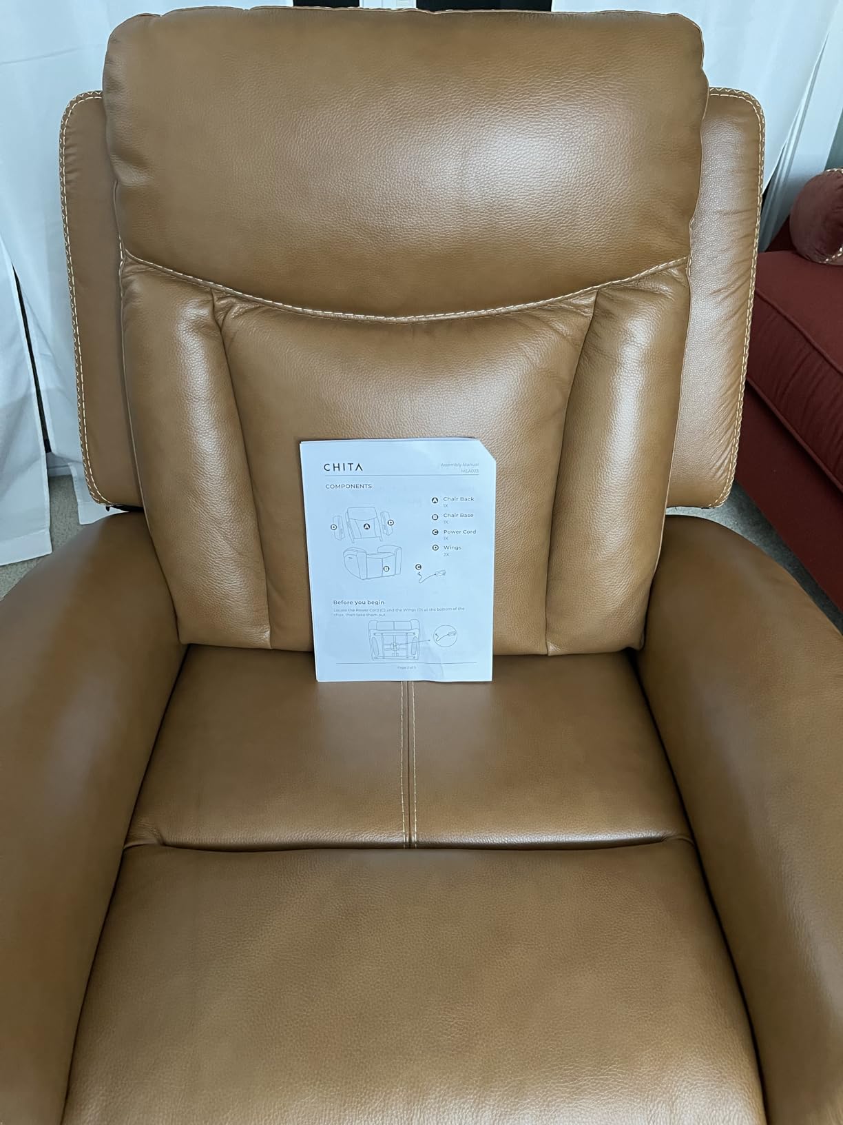 CHITA Genuine Leather Super Zero Gravity Power Recliner Chair, Saddle | Adjustable Power Headrest, USB & Type-C Ports for Living Room & Home Theater customer photo 1