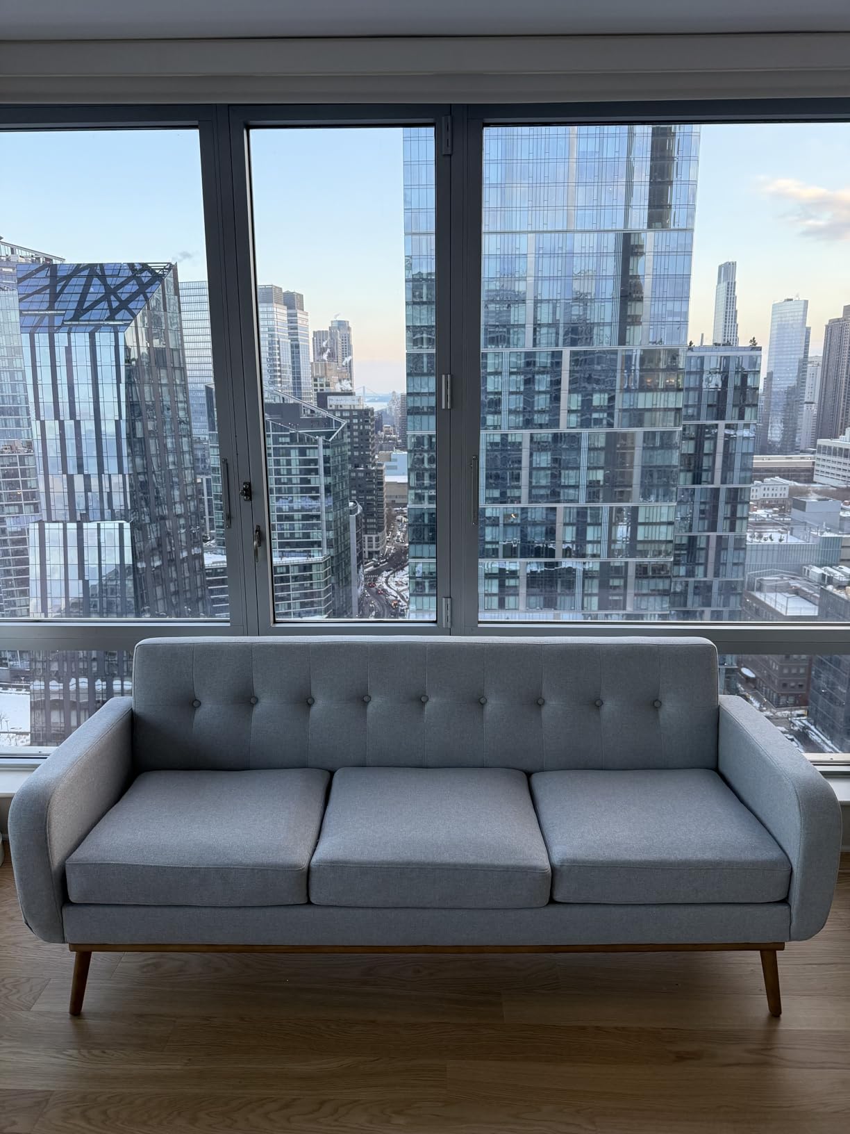 HUIMO Sofa Couch, Loveseat Sofa with Solid Wood Frame (Dark Blue, 80 inch) | Small Sofa, Mid Century Modern Sofa, Button Tufted Small Couch for Bedroom, Living Room, Office, Apartment customer photo 1