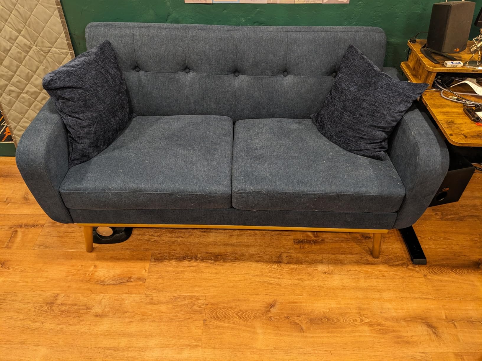 HUIMO Sofa Couch, Loveseat Sofa with Solid Wood Frame (Dark Blue, 80 inch) | Small Sofa, Mid Century Modern Sofa, Button Tufted Small Couch for Bedroom, Living Room, Office, Apartment customer photo 2