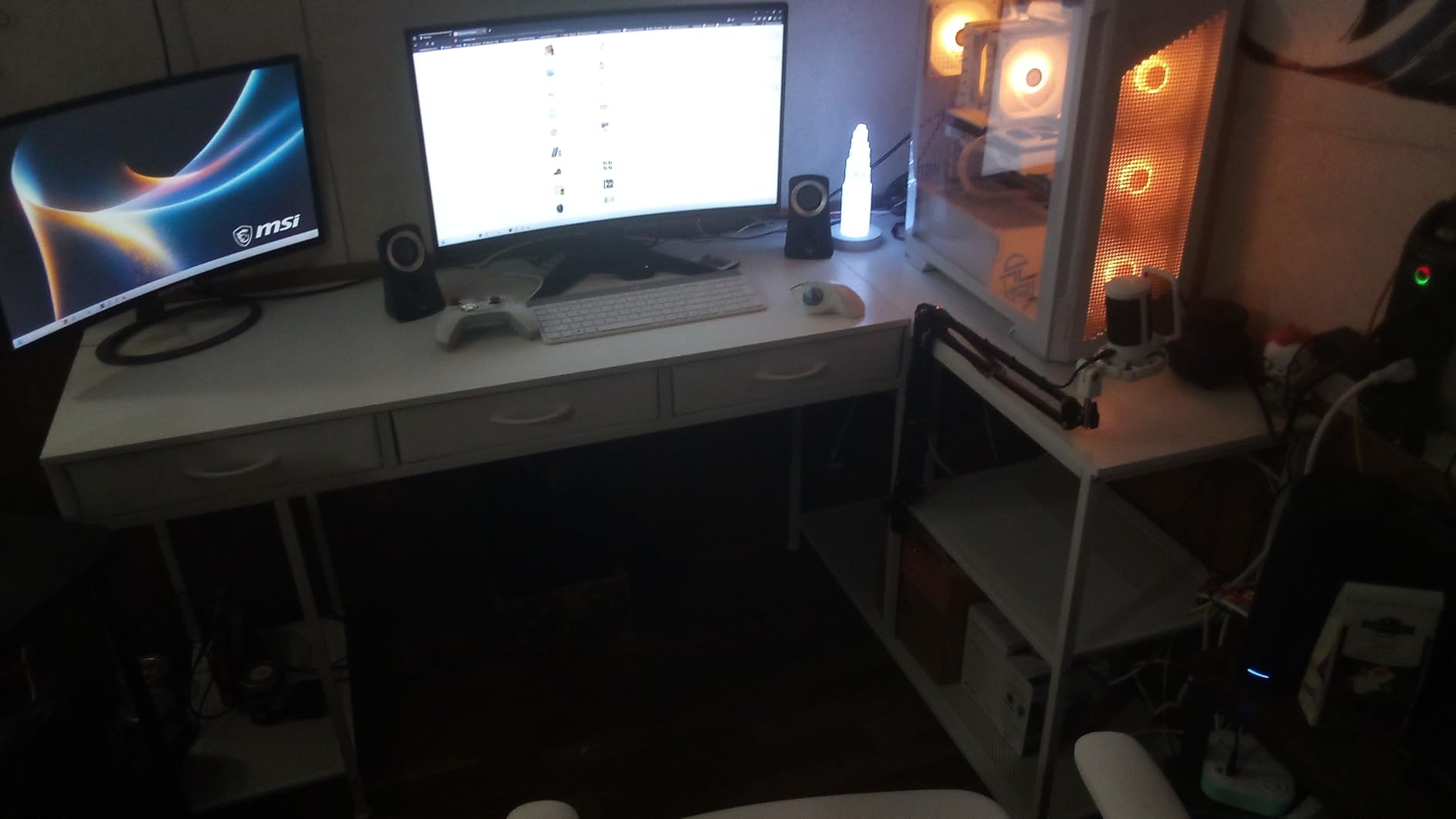 PRAISUN 55 Inch L Shaped Office Desk with Power Outlets and Type-C Port, Large Computer Gaming Desk with 3 Fabric Drawers, Mesh Shelves, Corner Study Work Writing Desk, Rustic Brown customer photo 1
