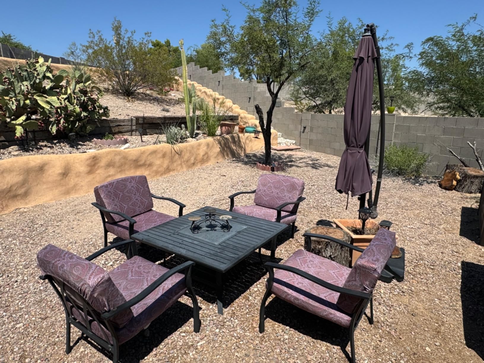 wikiwiki 10ft Solar LED Offset Patio Umbrella, Outdoor Cantilever Patio Umbrellas with Solar Lights for Backyard, Poolside and Garden, Easy Tilt Adjustment, 32 LED Lights & Polyester Shade, Tan customer photo 2