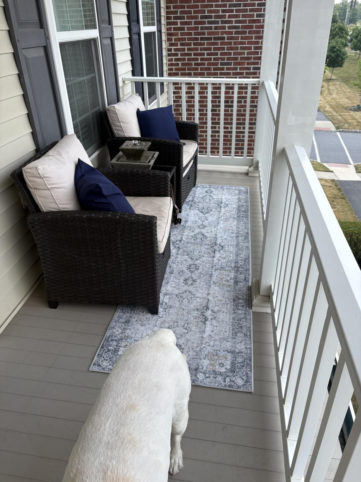 GENIMO Outdoor & Indoor Area Rug 5'x8', Waterproof, Non-Shedding, Easy Cleaning, Boho Mat for Patio, Living Room, Balcony, Dining Room, RV, Deck, Bedroom, Camping, Outside Carpet, Blue customer photo 1
