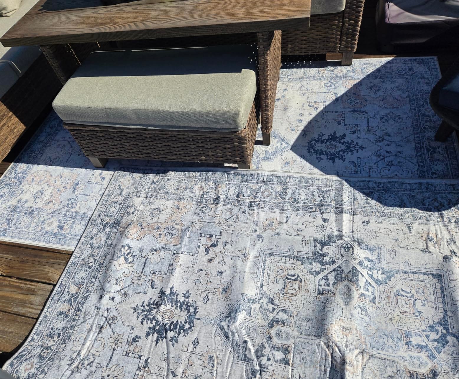 GENIMO Outdoor & Indoor Area Rug 5'x8', Waterproof, Non-Shedding, Easy Cleaning, Boho Mat for Patio, Living Room, Balcony, Dining Room, RV, Deck, Bedroom, Camping, Outside Carpet, Blue customer photo 2