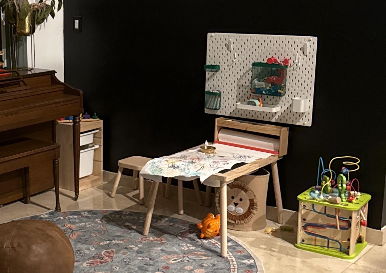 WINGYZ 5-in-1 Kids Art Table and Chairs, Toddler Table and 2 Chairs Set FSC | Wooden Kids Craft Table with Storage Cabinet, Art Desk Activity Sensory Table with Paper Holder for Playroom Ages 2-12 Gifts customer photo 1