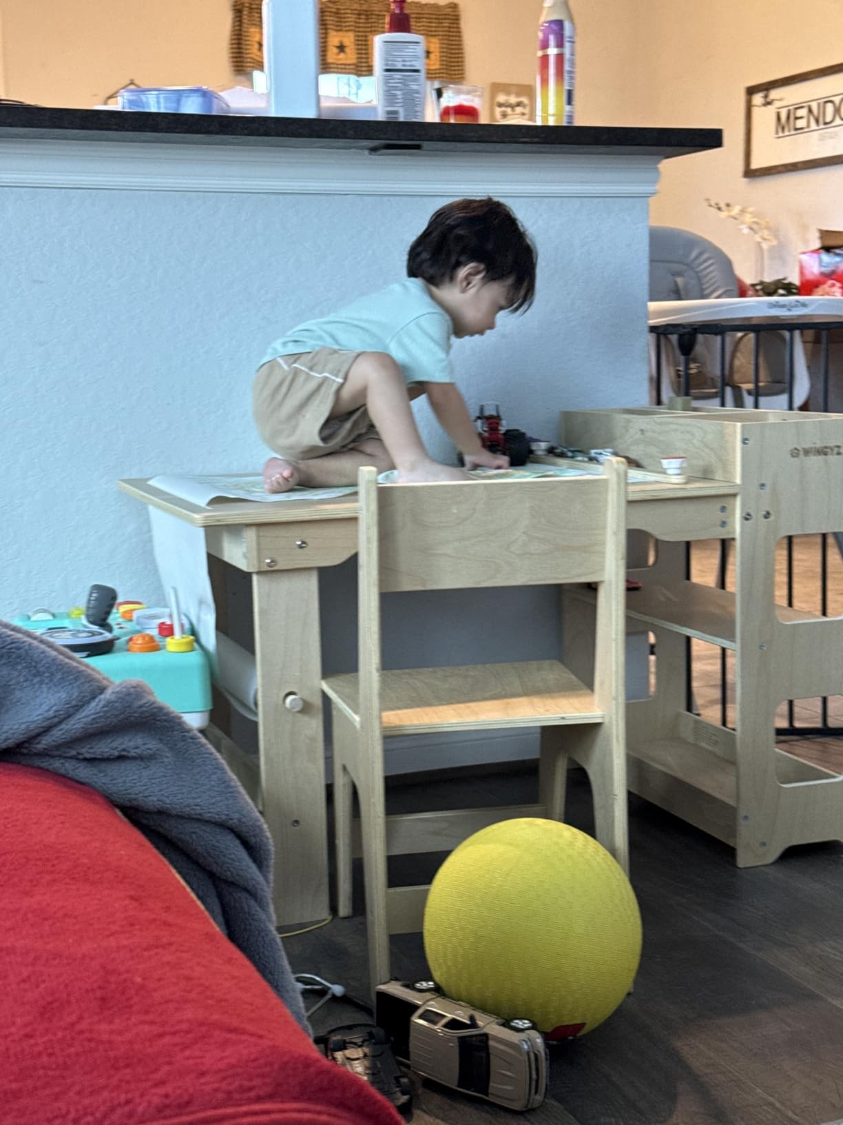 WINGYZ 5-in-1 Kids Art Table and Chairs, Toddler Table and 2 Chairs Set FSC | Wooden Kids Craft Table with Storage Cabinet, Art Desk Activity Sensory Table with Paper Holder for Playroom Ages 2-12 Gifts customer photo 2