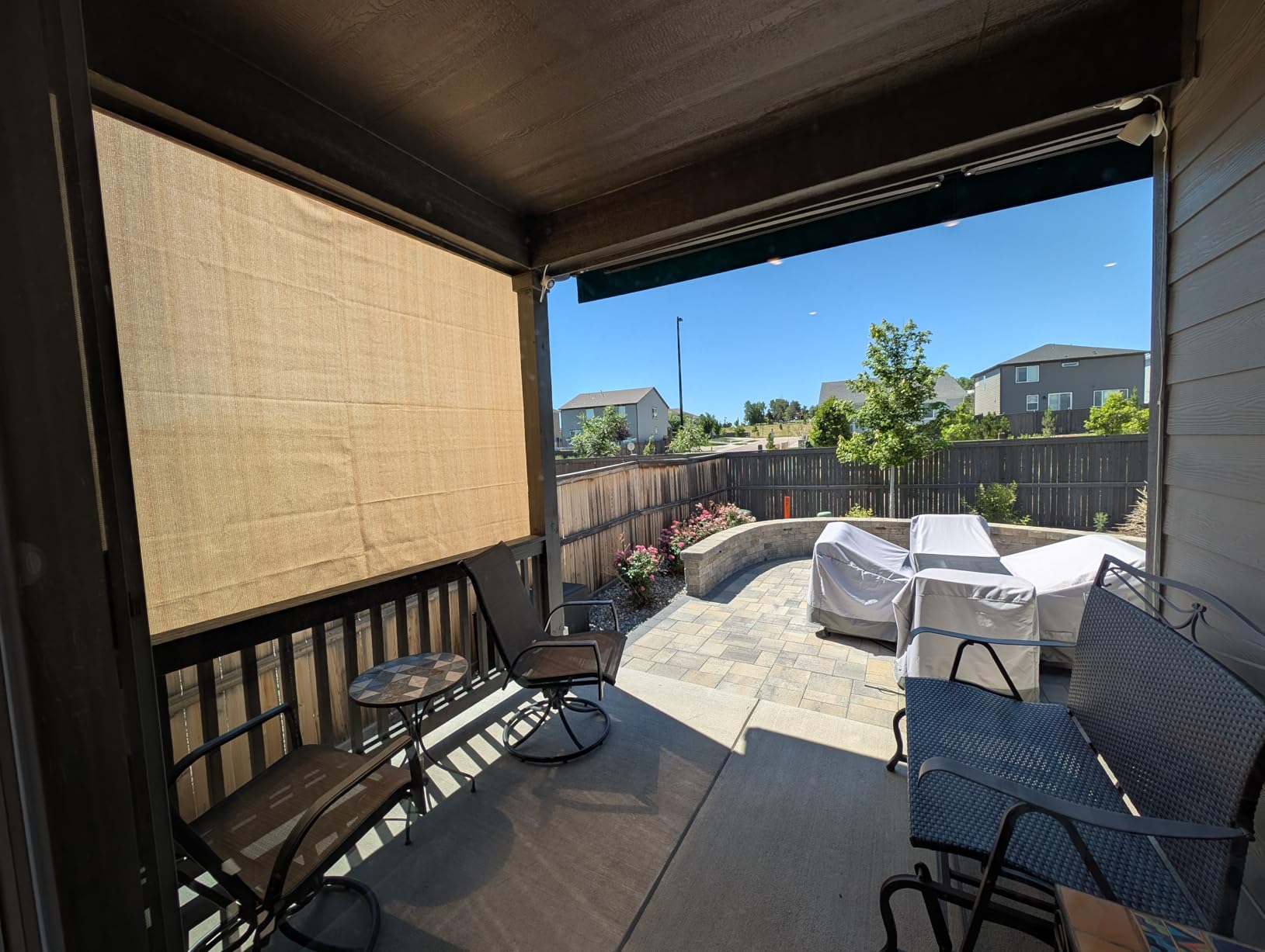 KELIXU Patio Shades Roll Up Outdoor Blind, 10' W x 8' H Cordless Sun Shade Privacy Screen with 90% UV Protection Exterior Roller Shade Cloth for Porch Pergola Backyard Windows Balcony, Mocha customer photo 1