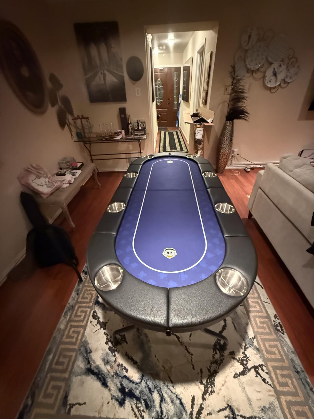 8 Player Poker Table with 2 Interchangeable Game mats, Texas Holden and Blackjack, Collapsible Casino Table with Padded Rails and XXL Cup Holders for Wine and Whiskey Glasses, (71 in) - Burgundy customer photo 1