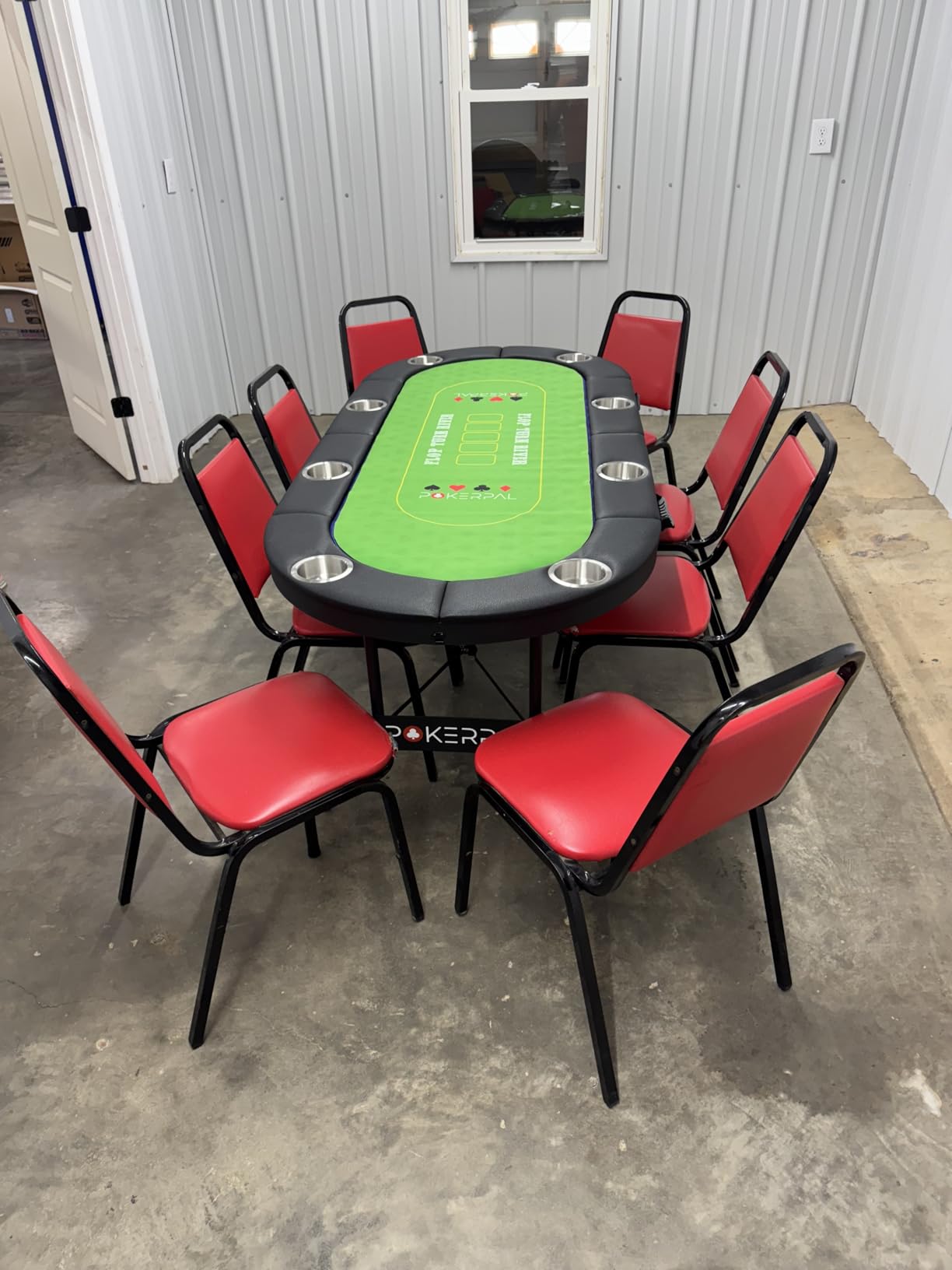 8 Player Poker Table with 2 Interchangeable Game mats, Texas Holden and Blackjack, Collapsible Casino Table with Padded Rails and XXL Cup Holders for Wine and Whiskey Glasses, (71 in) - Burgundy customer photo 2