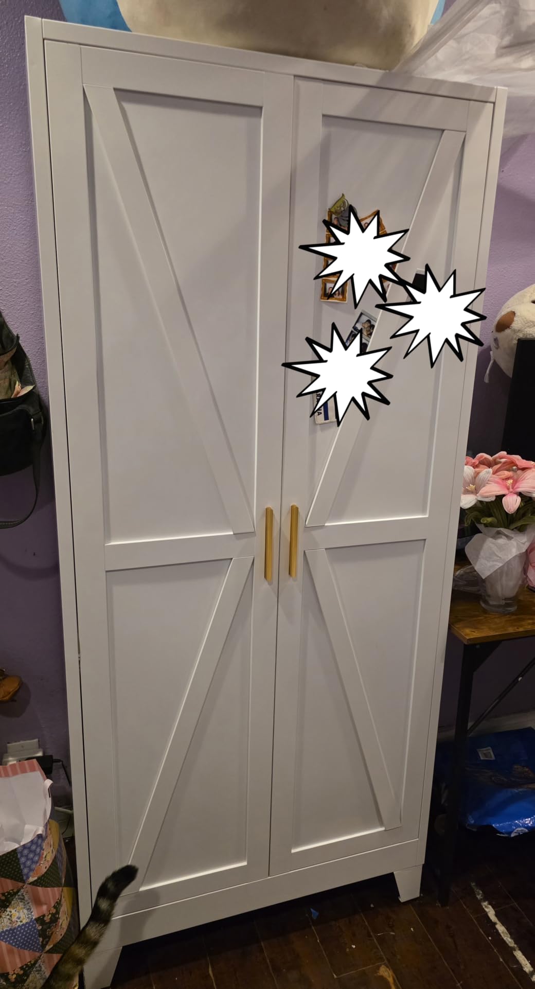 COFaR Metal Wardrobe Closet with Doors, 71'' Tall Steel Bedroom Armoire with Adjustable Hanging Rod and Shelves, Broom Closet Storage Cabinet for Garage Laundry Office, Farmhouse White customer photo 1