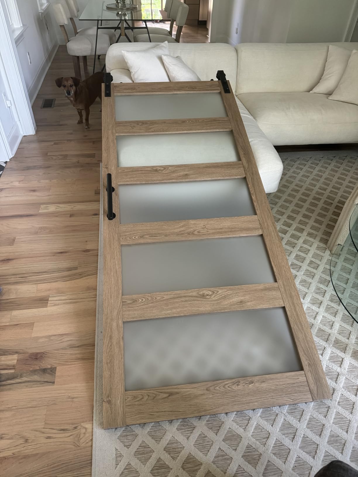 36in x 84in Sliding Glass Barn Door with 4ft Hardware Kit, Easy Assembly with Pre-Drilled Holes, Waterproof, Frosted Glass customer photo 1