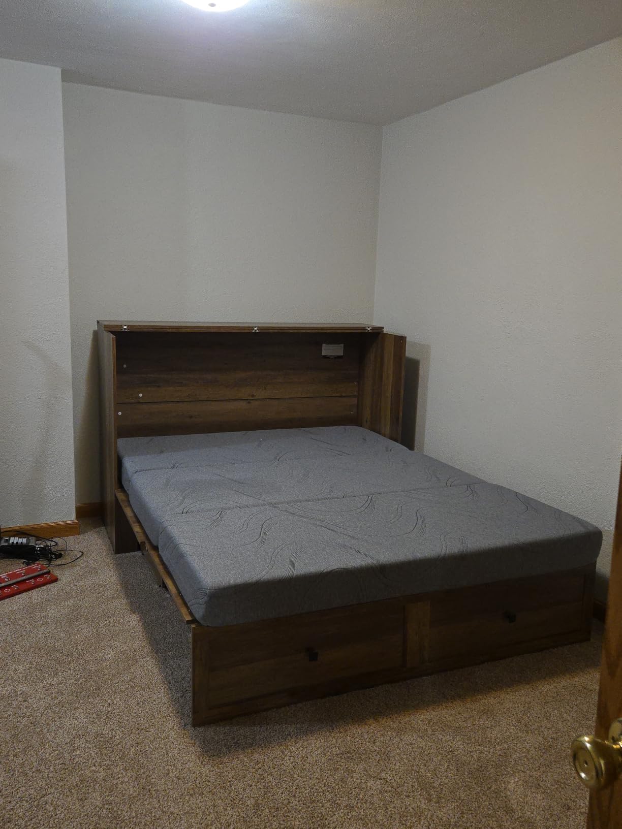 AMERLIFE Twin Murphy Bed with Storage & Charging Station | Rustic Grey Wood Murphy Cabinet, Farmhouse Foldable Platform Bed, Large Drawer, Noisy Free, Guest Bedroom & Living Room customer photo 2