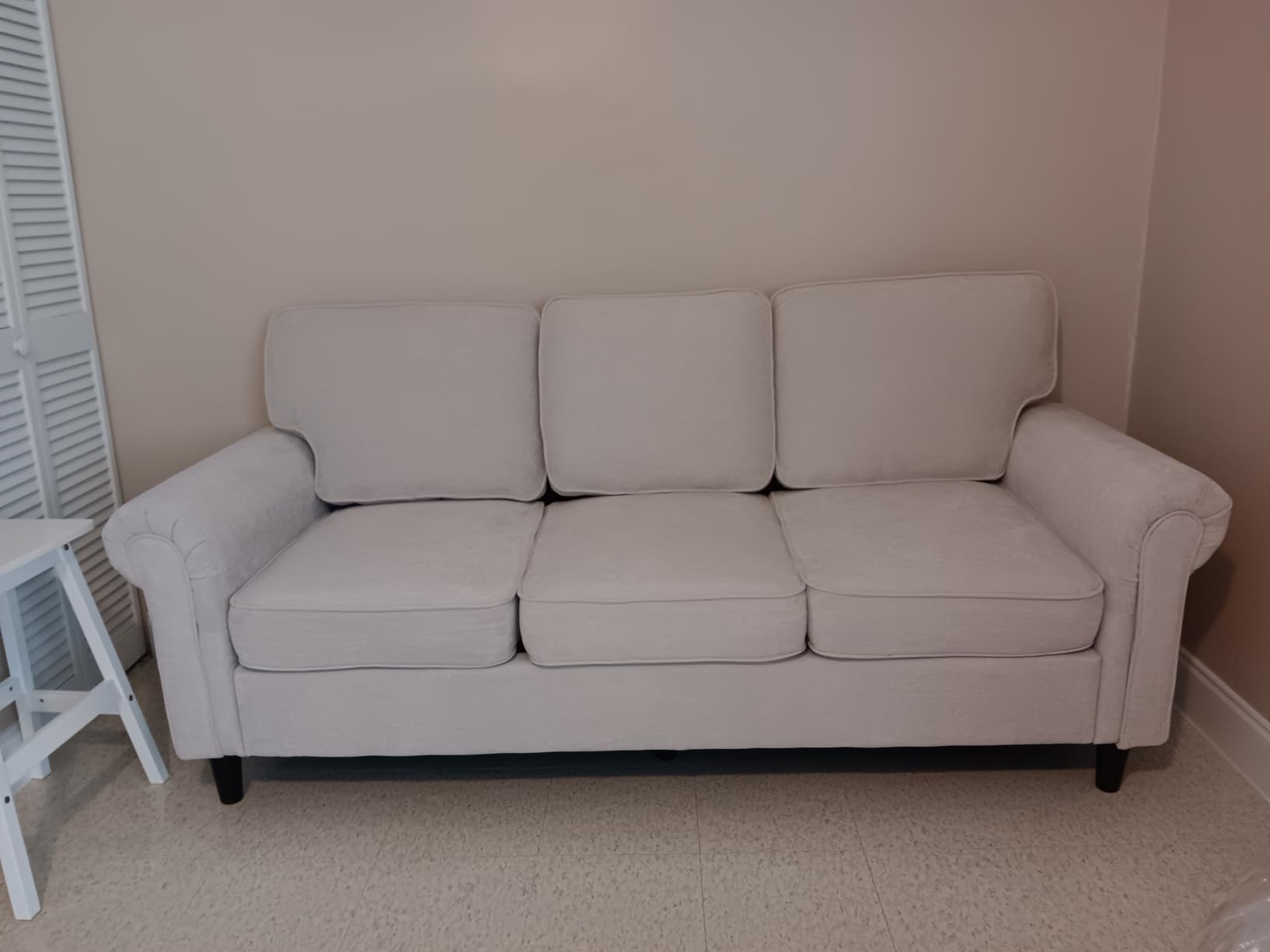 3 Seater Couch, Mid Century Modern Sofa with Rolled Arms and Deep Seats, Fluffy Comfort for Living Room, Apartment, Easy Assembly, Beige customer photo 2