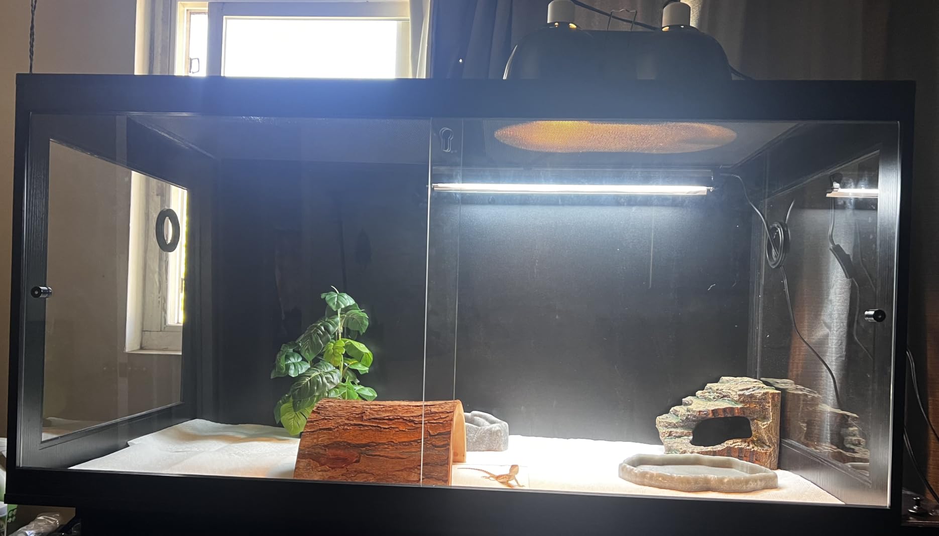 120 Gallon Bearded Dragon Tank, 4x2x2 Reptile Enclosure with Tempered Glass Sliding Doors, Lockable Front Opening and Metal Mesh Top, Large Terrarium for Lizards and Snakes, Black customer photo 2