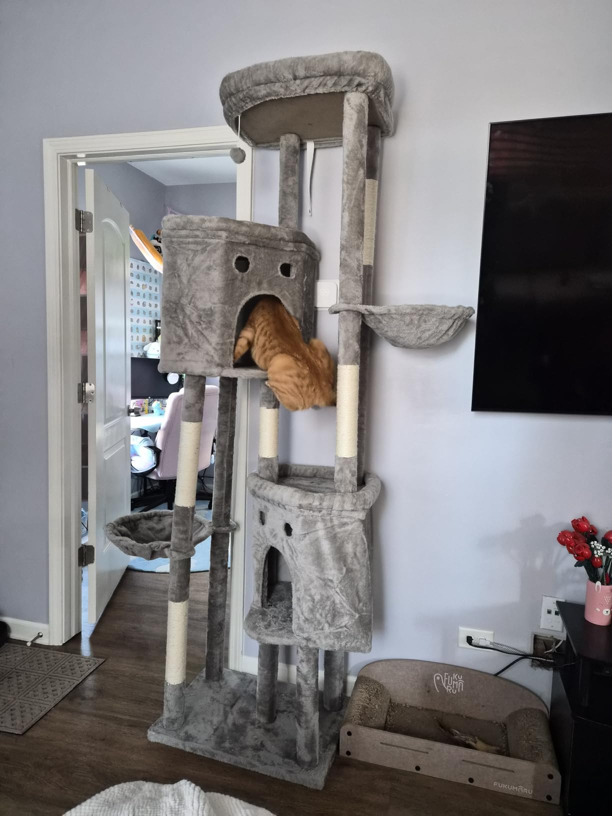 Cat Tree for Indoor Cats Large Adult, 84 in Extra Tall Heavy Duty Cat Tower | Multi-Level for Maine Coon 20lb+ Big Cats House with 3 Platform Perches, 2 Baskets, 2 Cat Condos, 5 Scratching Posts, 4 Toys customer photo 2