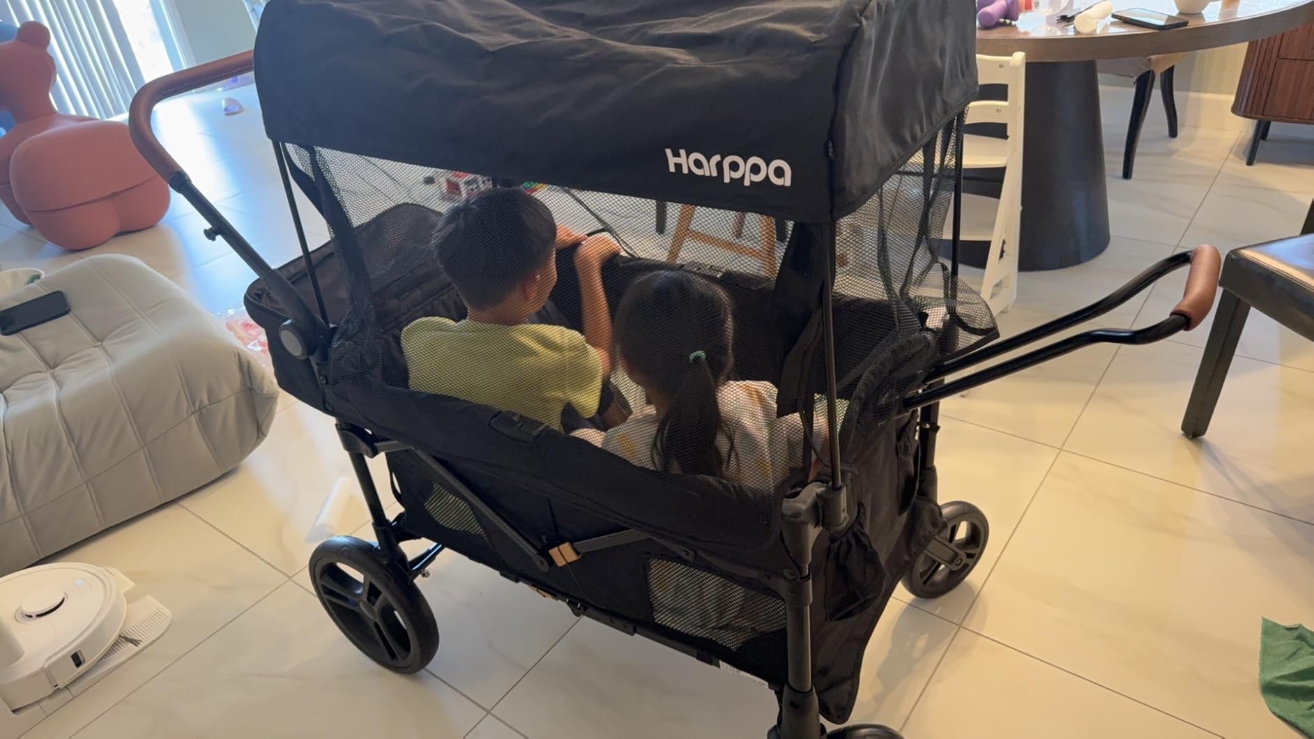 Harppa Remy Wagon Stroller for 2 Kids, 180Ibs Capacity with 2 Seater | Foldable 2 Seater Stroller Wagon with Mosquito Net UPF 50+ Canopy,5-Point Harness, 8''/12''All-Terrain Wheels for park customer photo 2