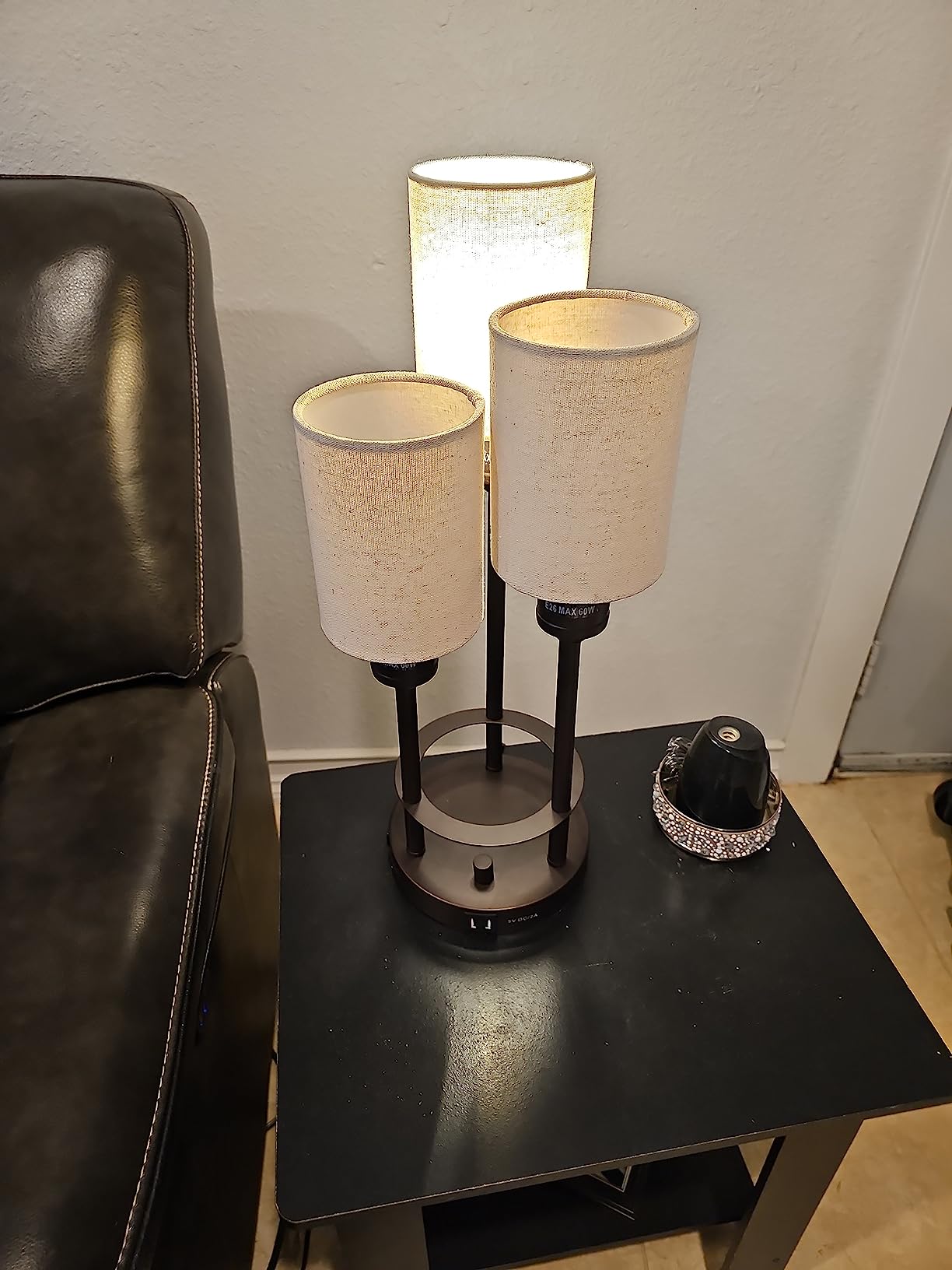 ROTTOGOON Gold Table Lamps for Living Room Set of 2, Modern Nightstand Lamps with Marble Base & Charging Ports, Rustic Resin Table Lamp for Bedrooms with Pull Chains Switch, 4 x Bulbs Included, 26