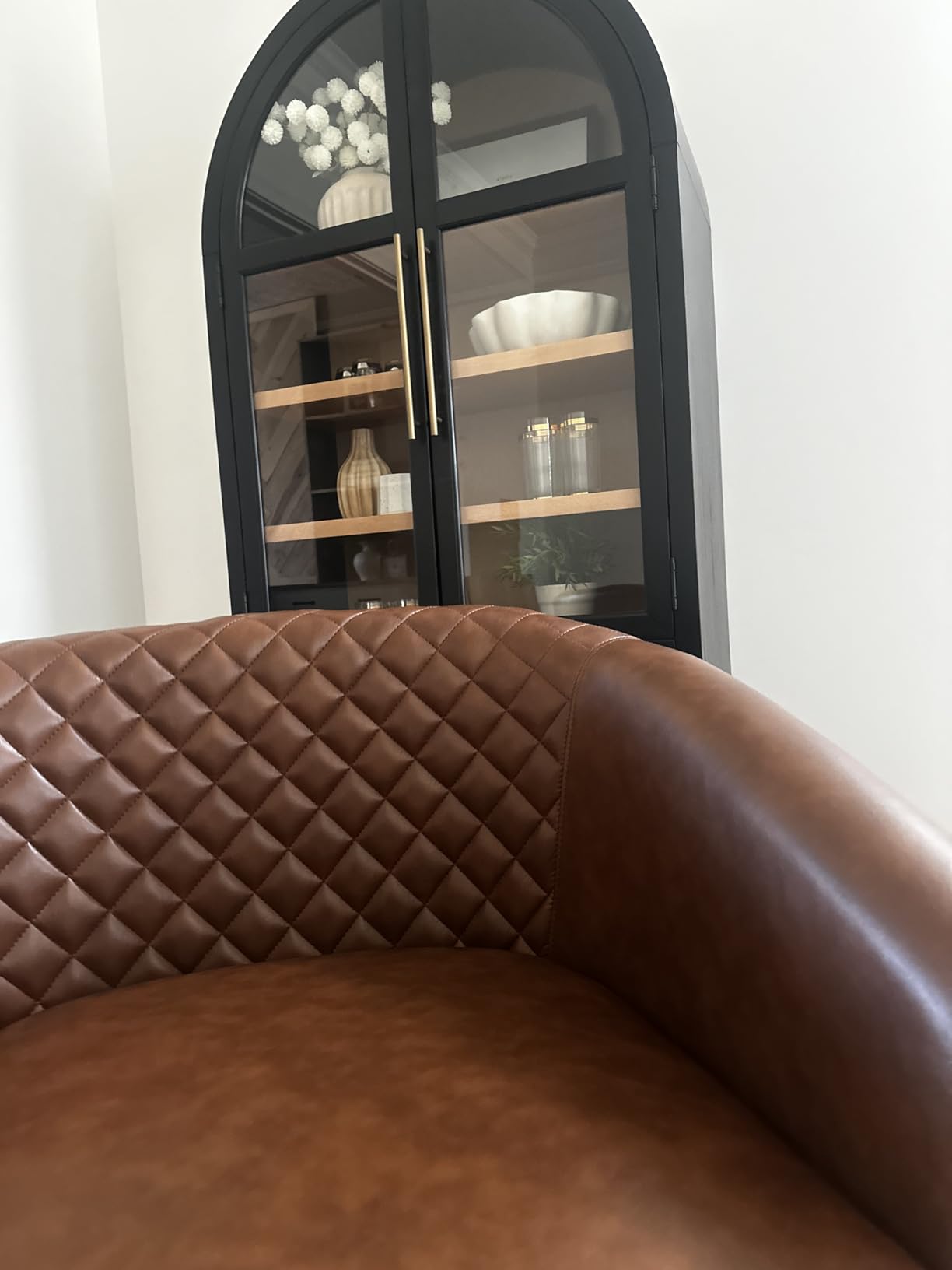 PU Leather Barrel Accent Chairs Set of 2, Upholstered Armchair, Brown | Comfy Living Room Chair, Modern Nailhead Trim Club Chair Single Sofa Bedroom Reading Seat | 26