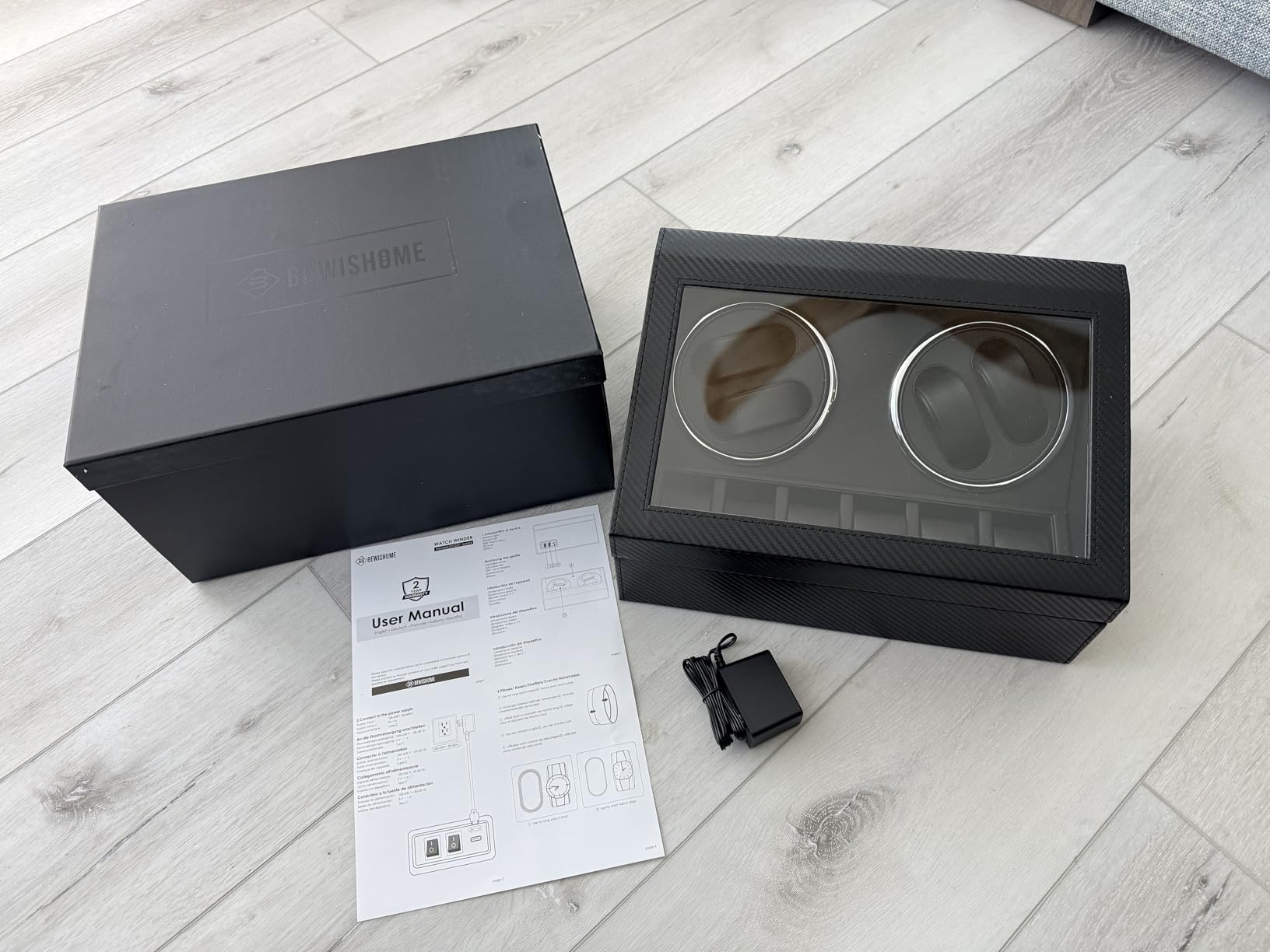 BEWISHOME Watch Winders for Automatic Watches, 4 Watch Winder | 6 Storage Case with Quiet Japanese Motor, Automatic Watch Winder Box Watch Rotator with Type-C Adapter, Carbon Fiber SYQ31C customer photo 1