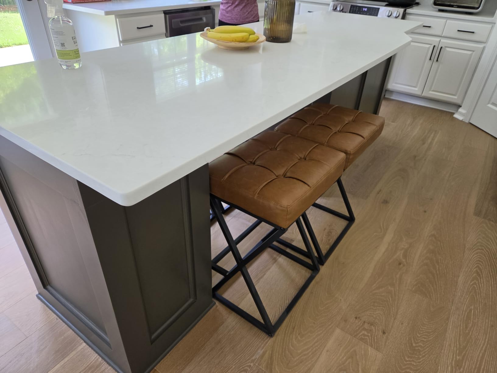 Bar Stools Set of 2, 26 Inch Counter Height Faux Leather Cream White | Backless Counter Stools Upholstered Seat, X-Frame Metal Legs, Footrest, Mid-Century Modern for Kitchen Island Home Bar customer photo 2