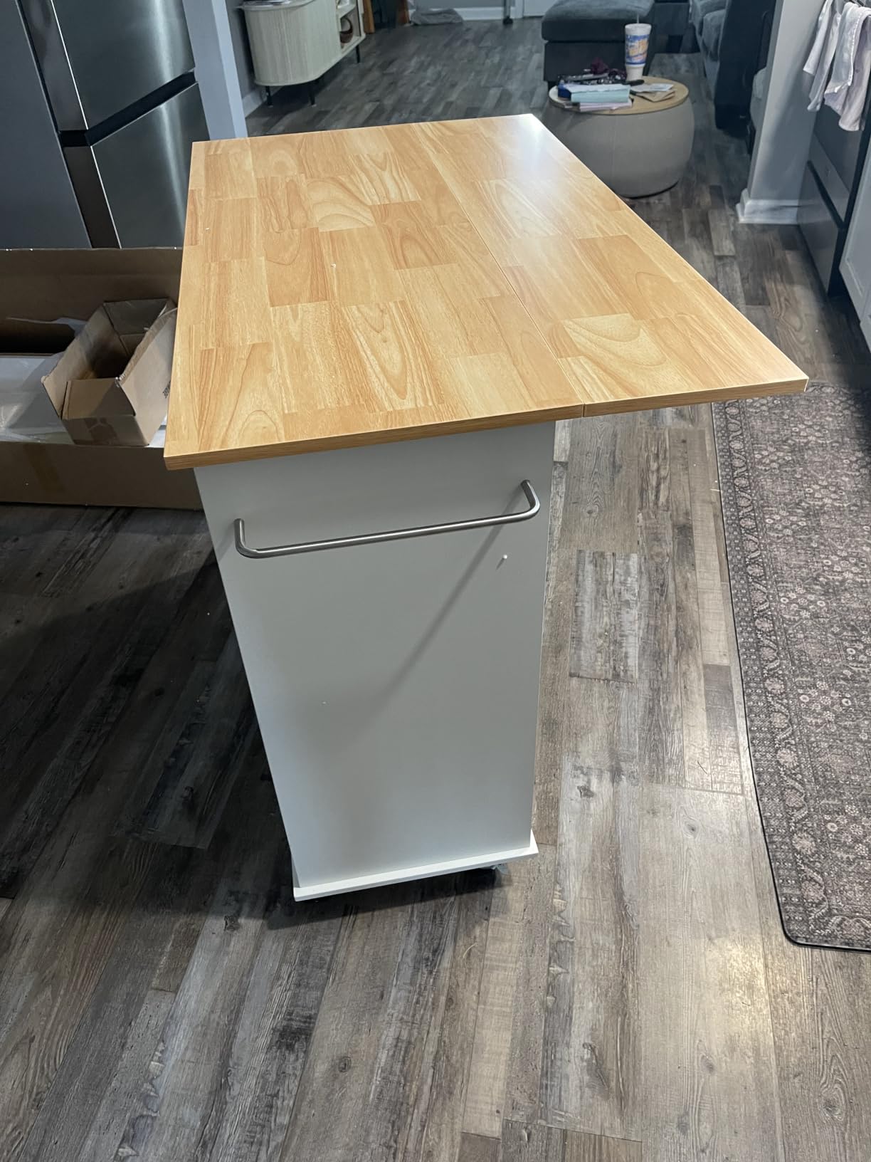 Shintenchi Kitchen Island cart with Storage, Portable Bar Cabinet on Wheels, Rolling Microwave Cart Side Table with Workstation for Kitchen, Dinning Room, White customer photo 2