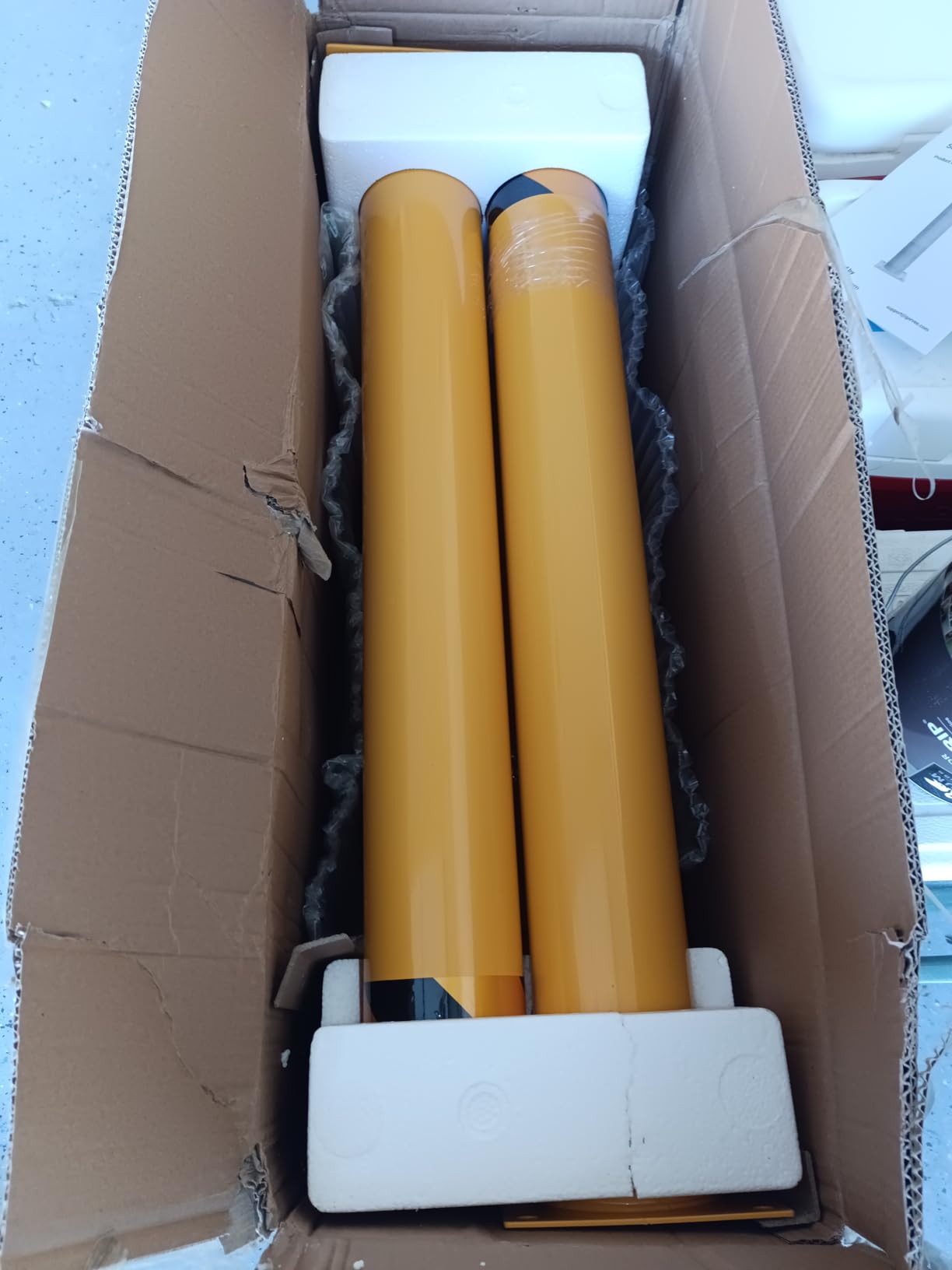 4-Pack 42 Inch Steel Safety Bollard Post, 4.5 Inch Diameter Metal Safety Bollard with 16 Anchor Bolts for Driveway Barrier, Parking Pole, Traffic Control customer photo 1