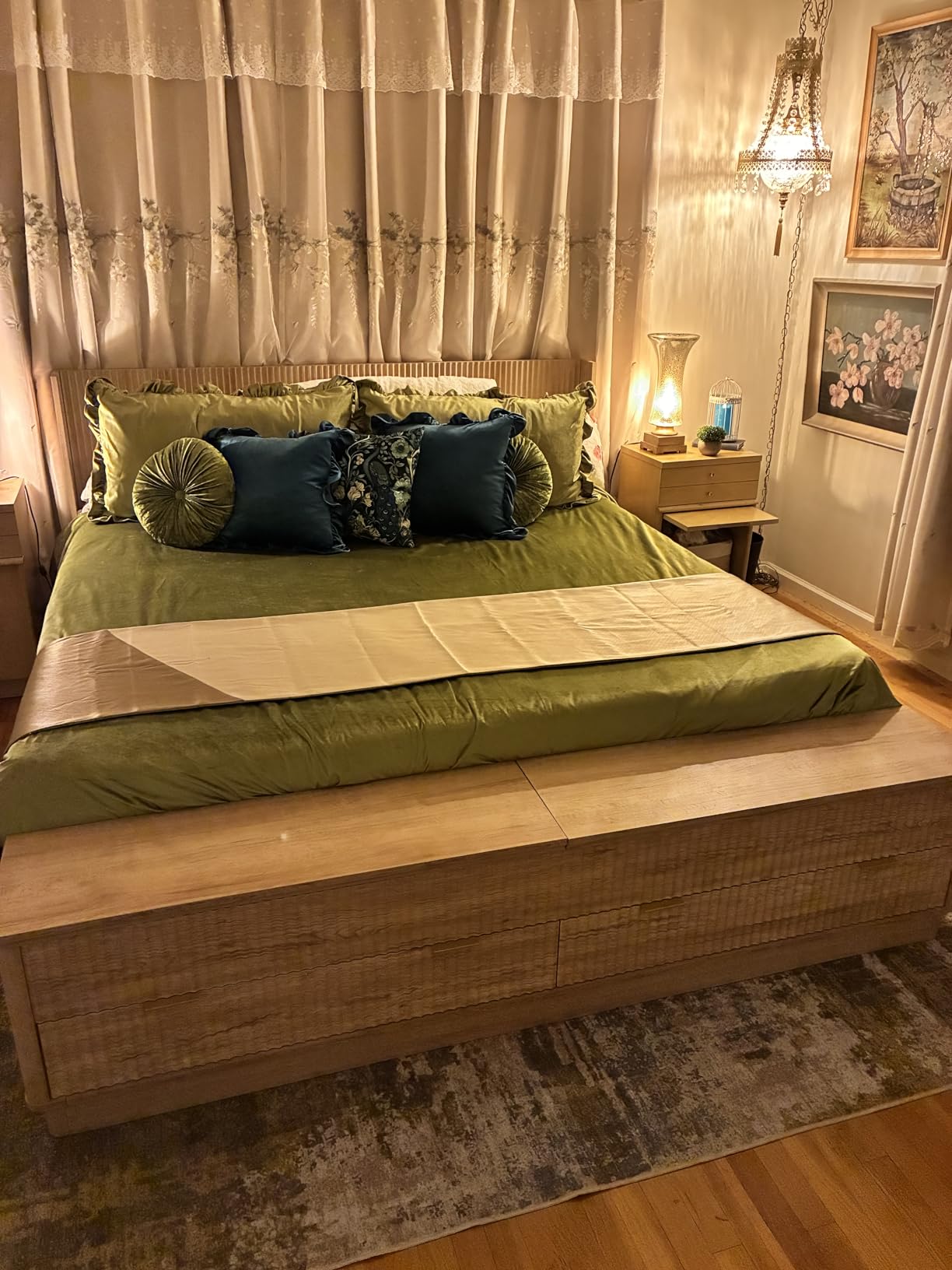 T4TREAM Fluted King Size Bed Frame with Headboard and Storage Bench | Wingback Design, Footboard Drawers and Compartments, Wood & Steel Platform Bed, Noise-free, No Box Spring Needed customer photo 2