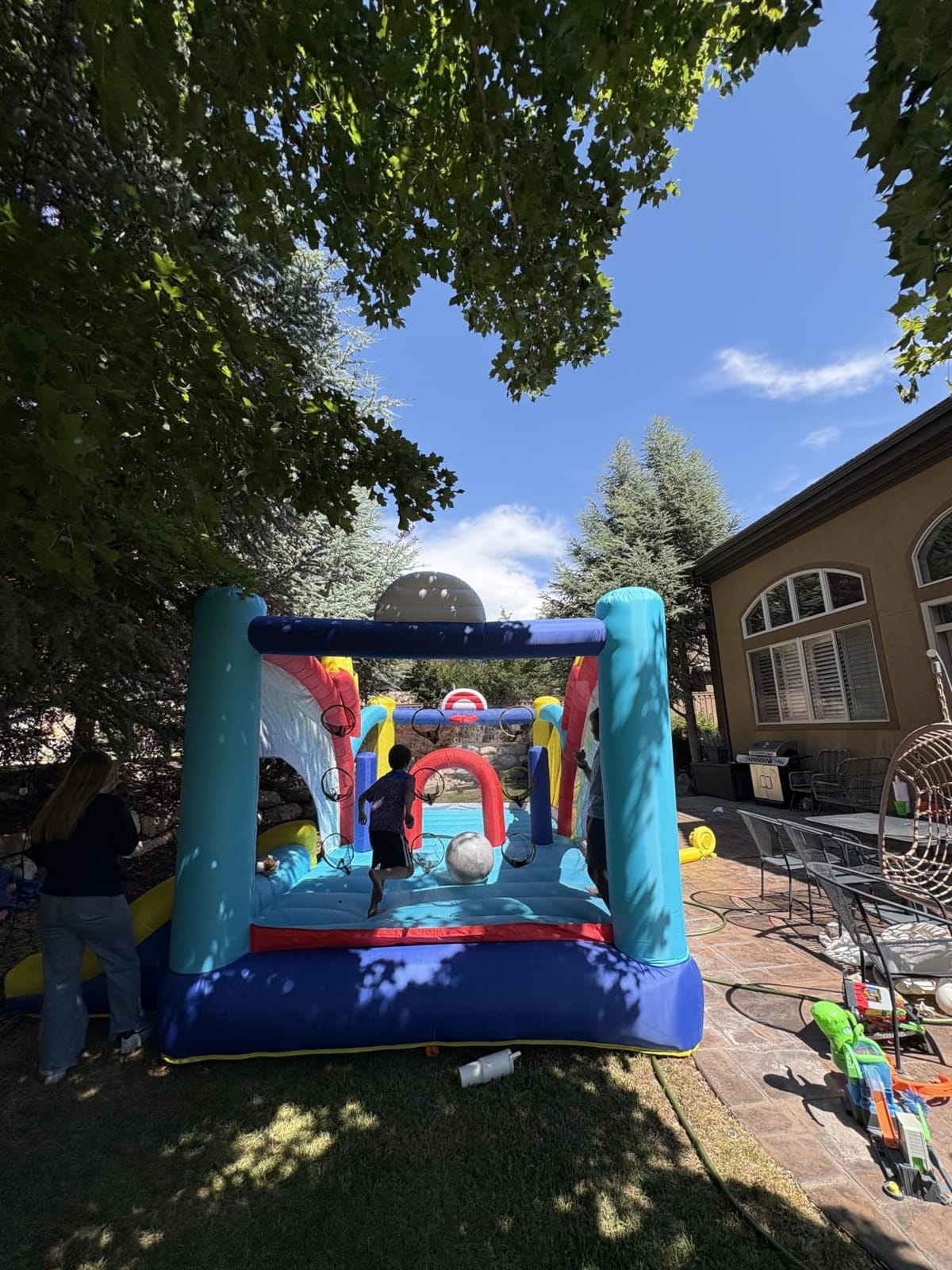 Bounce House for Big Kids Ages 8-12, Extra Large 16FT Inflatable Castle - Rainbow Bouncy House with Slide, Obstacle Play Area & Dual Hoops for Outdoor Backyard, Teen Birthday Party, 680W GFCI Blower customer photo 1