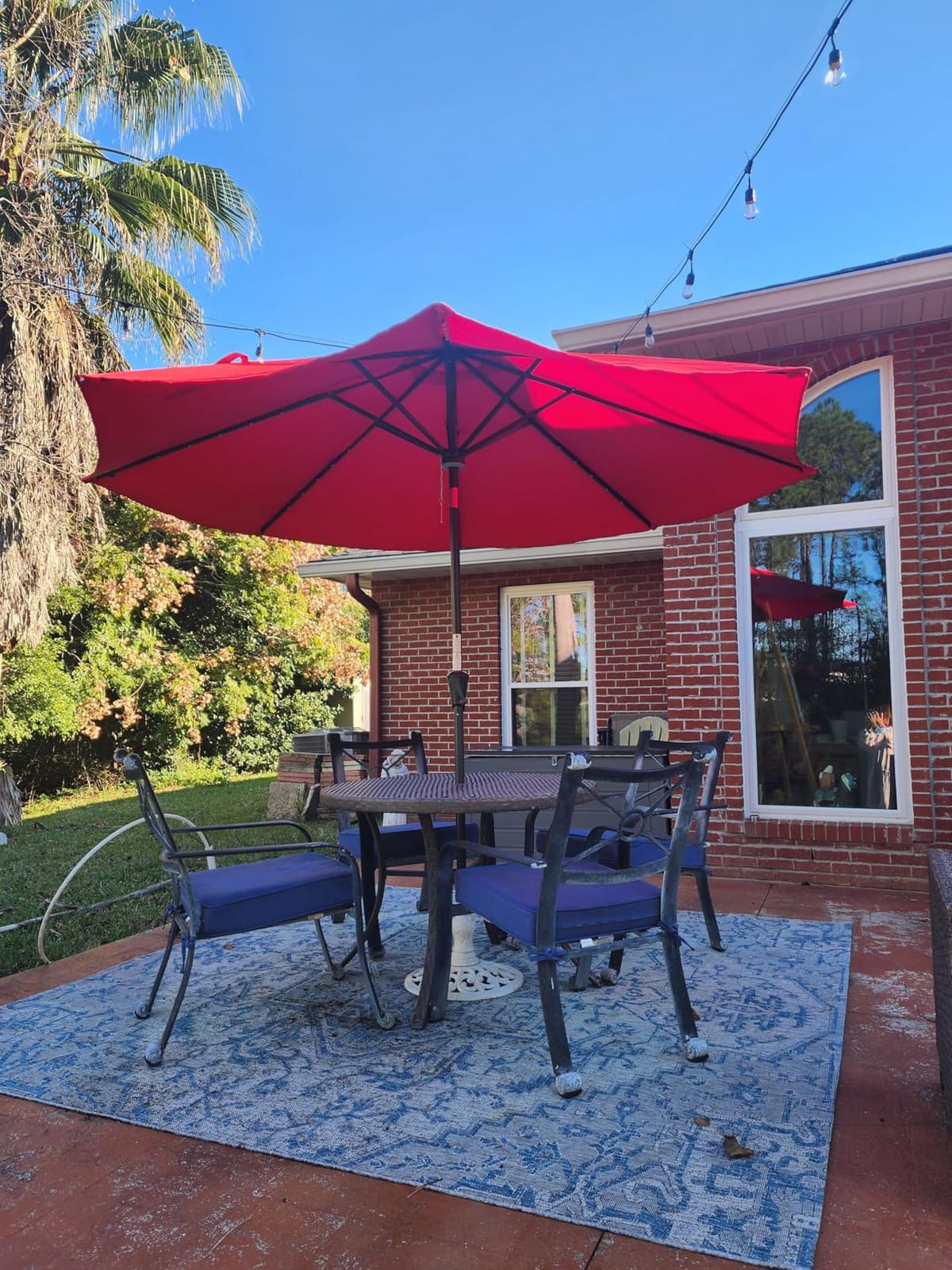 FLAME&SHADE Solar Patio Umbrella with Centre Light, 7.5 FT Aqua Blue | UV Protection, Small Solar Outdoor Umbrella for Porch, Deck, Backyard, Garden, Provides Evening Lighting, 24 LED Lights customer photo 2