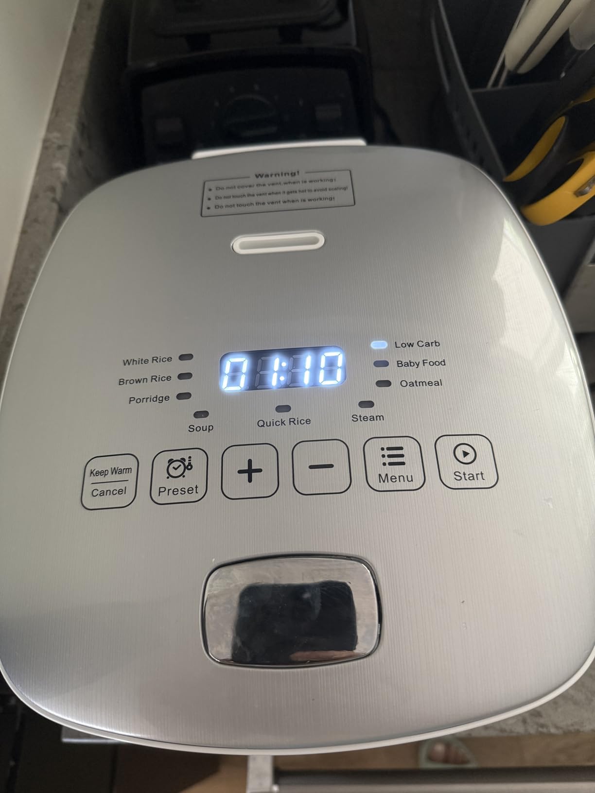 Novaspark Low Carb Rice Cooker Stainless Steel Inner Pot, Mini Stainless Steel Rice Cooker Small 5 Cup, LED Display Low Sugar Rice Maker, 24H Timer and Auto Keep Warm, White Rice/Porridge/Oatmeal customer photo 2