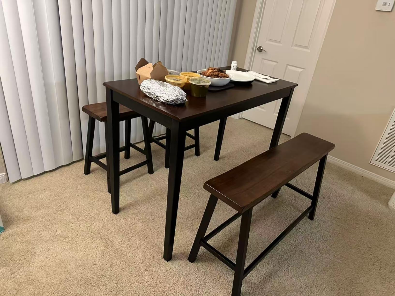 Sophia & William Solid Wood Counter Height Table and Chairs, Rustic Caramel | Solid Rubber Wood, Space Saving, Dining Table with Bench, Bar Table and Chairs Set for Breakfast customer photo 2