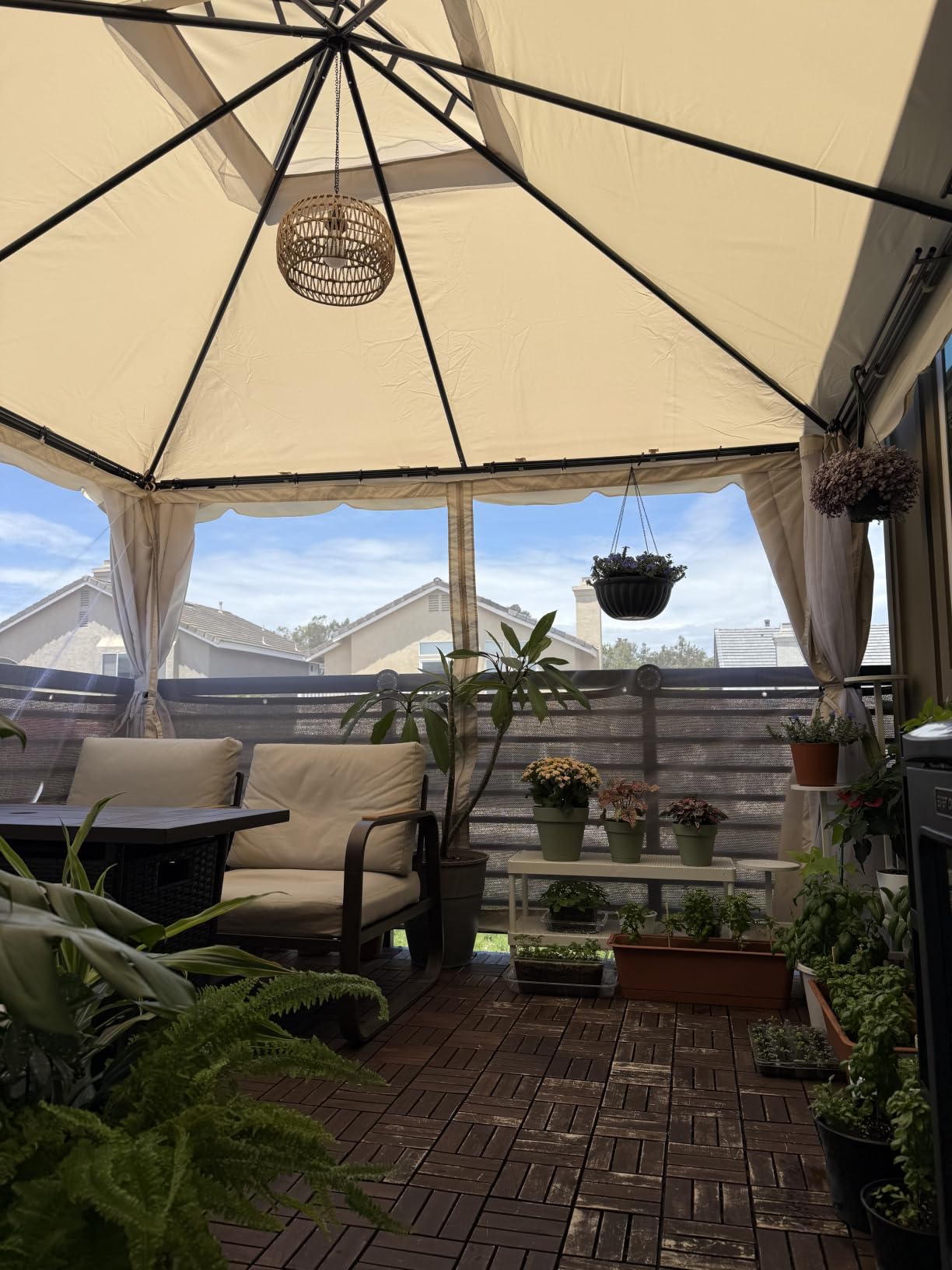 SUNCROWN 10' x 10' Outdoor Gazebo, Heavy Duty Iron Frame Patio Canopy with Vented Soft Top, Breathable Mosquito Netting & Privacy Curtains, Sun Protection for Garden, Backyard, Poolside, Beige customer photo 2