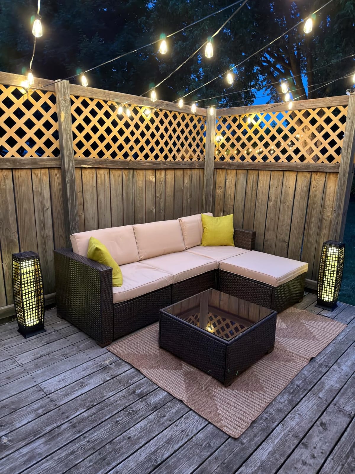 MontVoo Outdoor Rug Carpet Patio Rug 5x7 ft Polypropylene Indoor Outdoor Rugs for Patio Deck Balcony Porch, Textured Weave, Durable for High Traffic, Fade-Resistant, Boho Geometric Neutral Brown customer photo 1