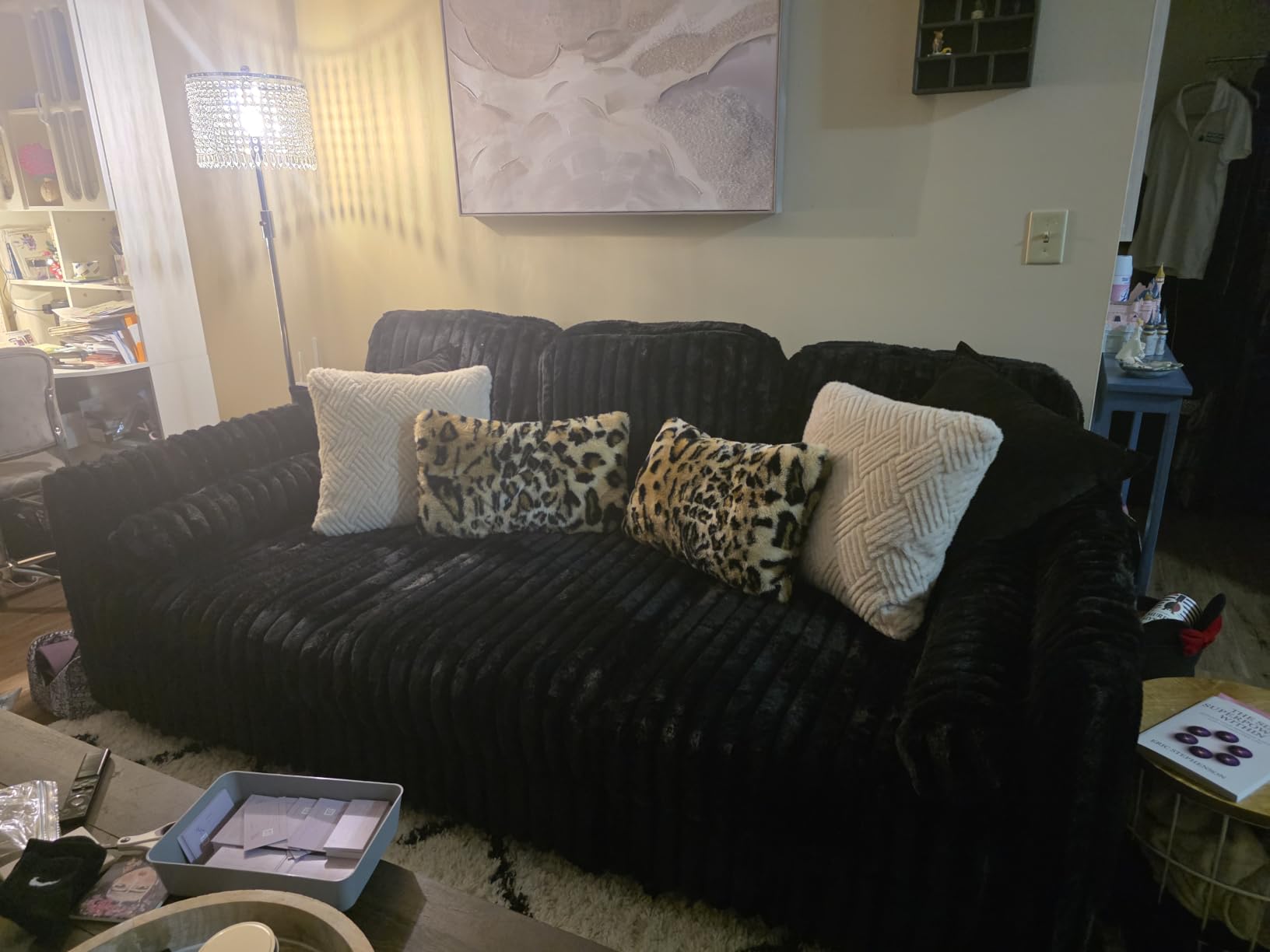 Belffin Plush Corduroy Sectional Sleeper Sofa with Wide Deep Seat Modular Sectional Cloud Couches for Living Room. Grey Couch customer photo 1