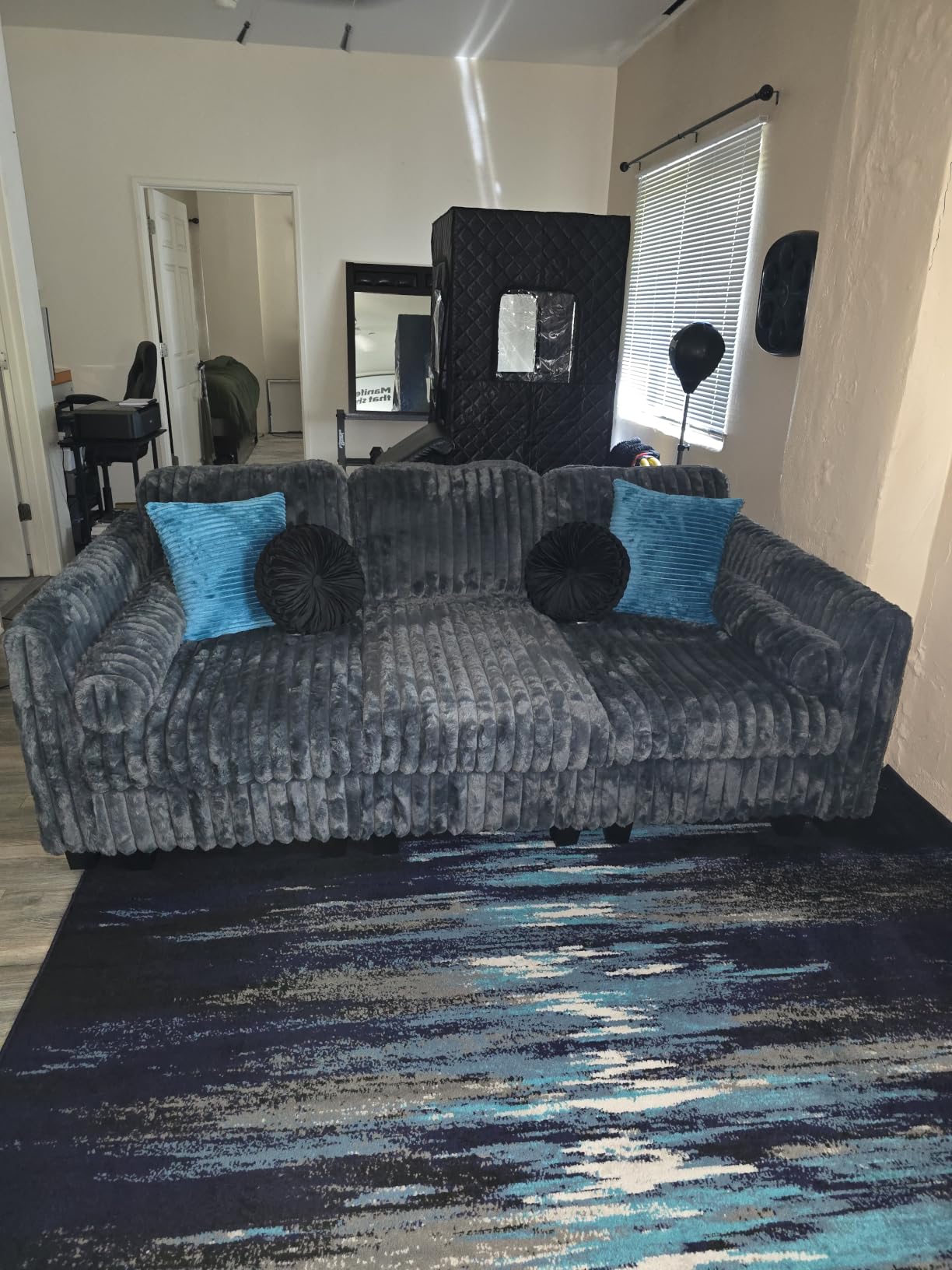 Belffin Plush Corduroy Sectional Sleeper Sofa with Wide Deep Seat Modular Sectional Cloud Couches for Living Room. Grey Couch customer photo 2