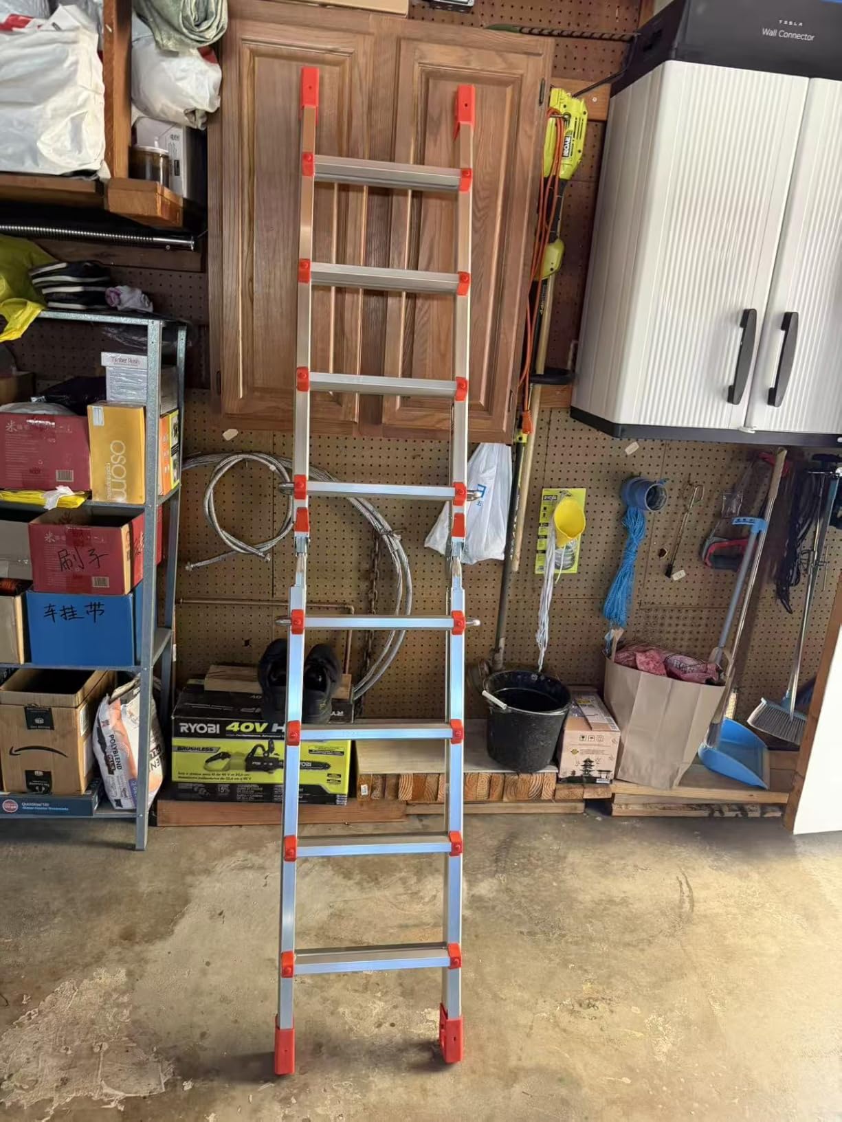 Soctone Ladder, A Frame Extension Ladder, Multi Position with Stabilizer Bar, 330 lbs Weight Rating Telescoping Ladder for Household or Outdoor Work, 17.5 Ft, Orange customer photo 2