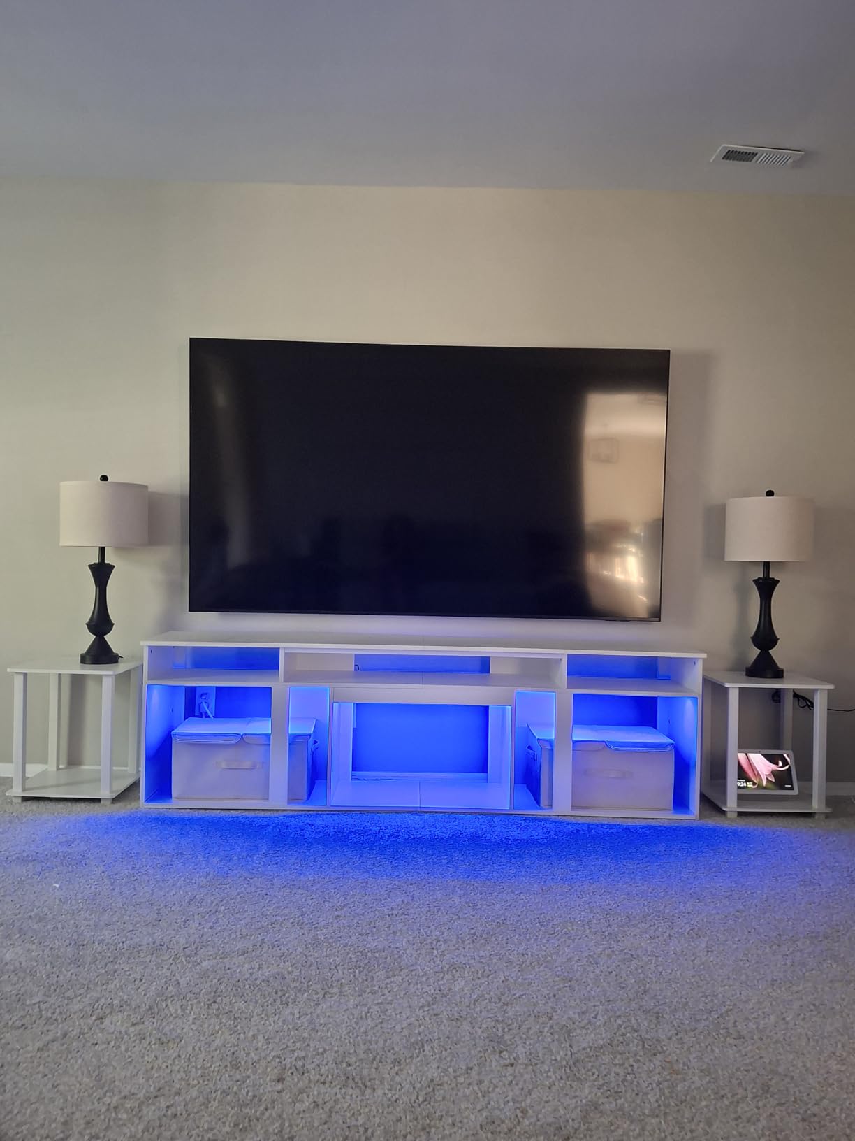 Bestier 80 Inch TV Stand for 85 Inch TVs, Modern Open Entertainment Center with LED Lights & Adjustable Shelves, Media Console for Gaming Setup and Home Theater (Black Marble) customer photo 1
