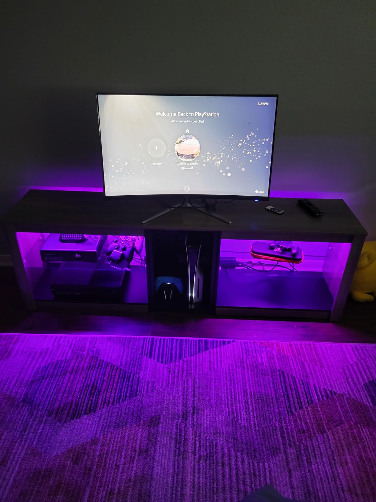 Bestier 80 Inch TV Stand for 85 Inch TVs, Modern Open Entertainment Center with LED Lights & Adjustable Shelves, Media Console for Gaming Setup and Home Theater (Black Marble) customer photo 2