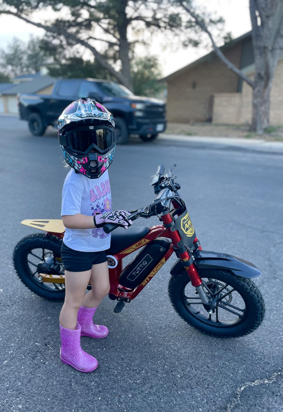 TRIANGLE Youth Kids Dirt Bike Helmet DOT Approved, Full Face Motocross Set | Includes goggles and gloves, features adjustable sun visor and removable washable liner for ATV BMX off-road riding customer photo 1