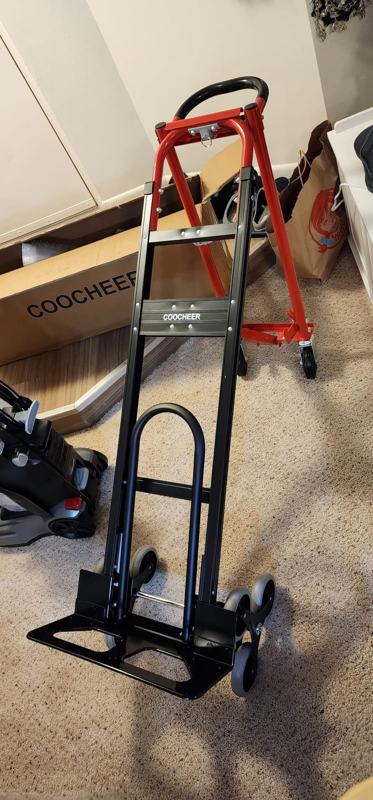 Heavy Duty 1000LBS Stair Climbing Dolly, 3 in 1 Convertible Hand Truck, Folding Hand Truck Dolly Cart with Solid Wheels for Moving/Travel/Office (Red) customer photo 2