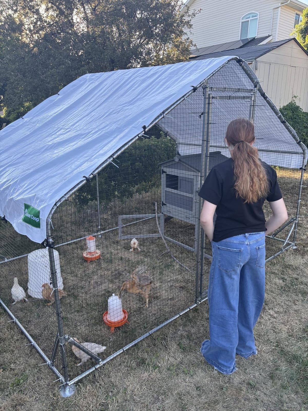 Metal Chicken Coop with Hardware Cloth, Walk-in Poultry Cage for Hen Duck | Hardware Cloth, Solar Light Included, UV-Resistant Waterproof Cover, Large Walk-in Space for 15-20 Birds customer photo 1