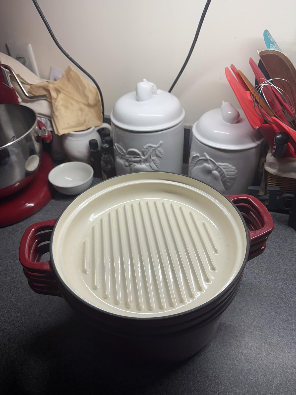 AHJ Enameled Cast Iron Dutch Oven Set - 4 Piece Cookware Set with Lids | 4.8Qt, 2.6Qt and 1.3Qt Dutch Ovens, Stackable Cast Iron Pots and Pans Sets for Bread Baking, Slow Cooking and Roasting, White customer photo 1