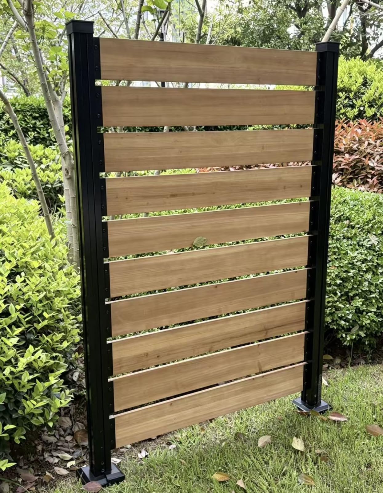 60''H x 78''W Outdoor Cedar Wood Privacy Screen with Aluminum Posts, Easy Assembly, for Hard Surfaces & Soil, Deck, Patio, Garden, Balcony, Air Conditioner Enclosure, Brown (2 Panels) customer photo 1