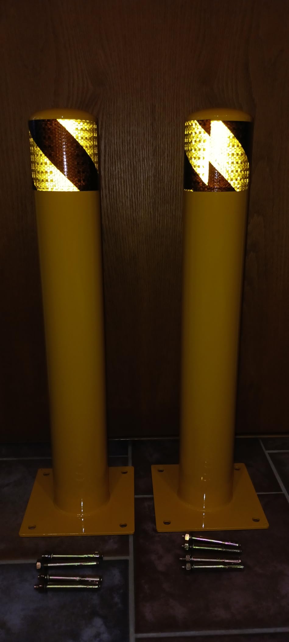 2 Pack Steel Safety Bollard, 48 in Parking Security Bollards Posts | Yellow Traffic Control Post with 8 Anchor Bolts for Driveway Barrier and Warehouse Entrance customer photo 1