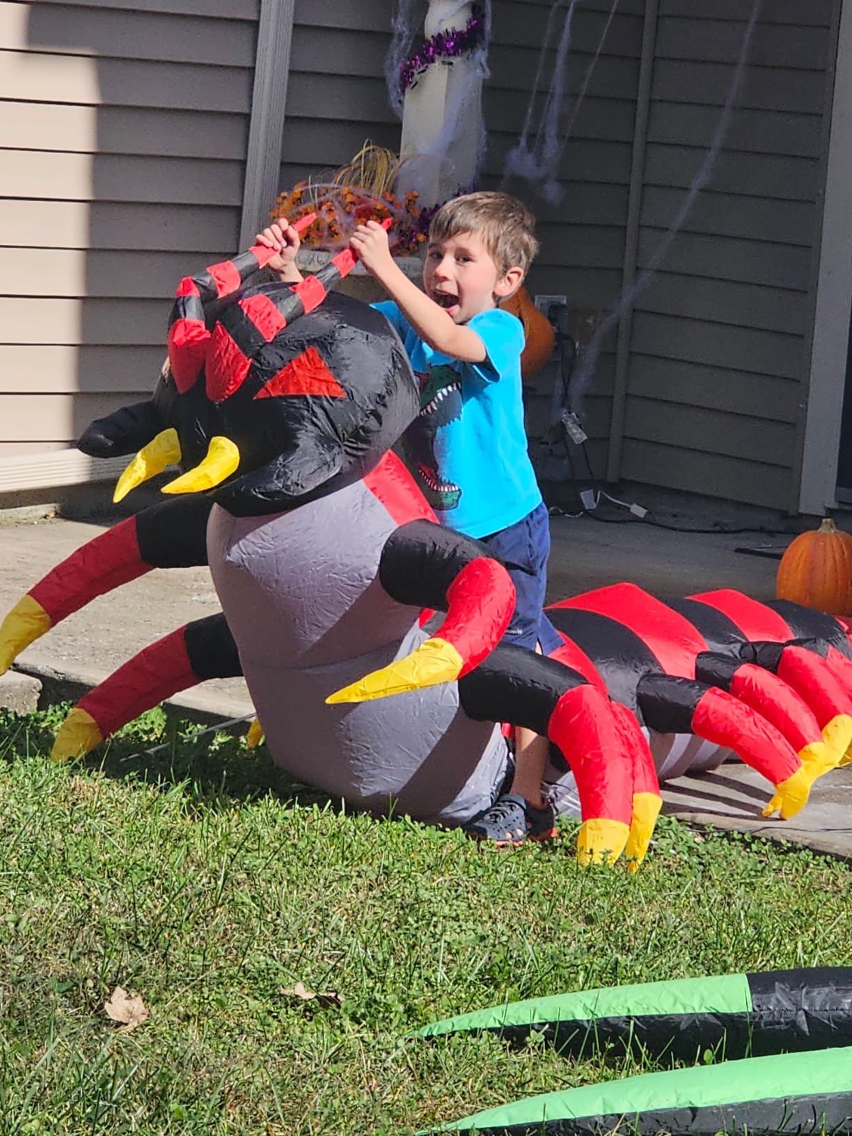 DomKom 12 FT Halloween Inflatables Outdoor Decorations, Giant Skeleton Wizard Blow up with Broom & Pumpkin, Built-in LED Lights for Yard, Lawn, Garden, Party Decor customer photo 1
