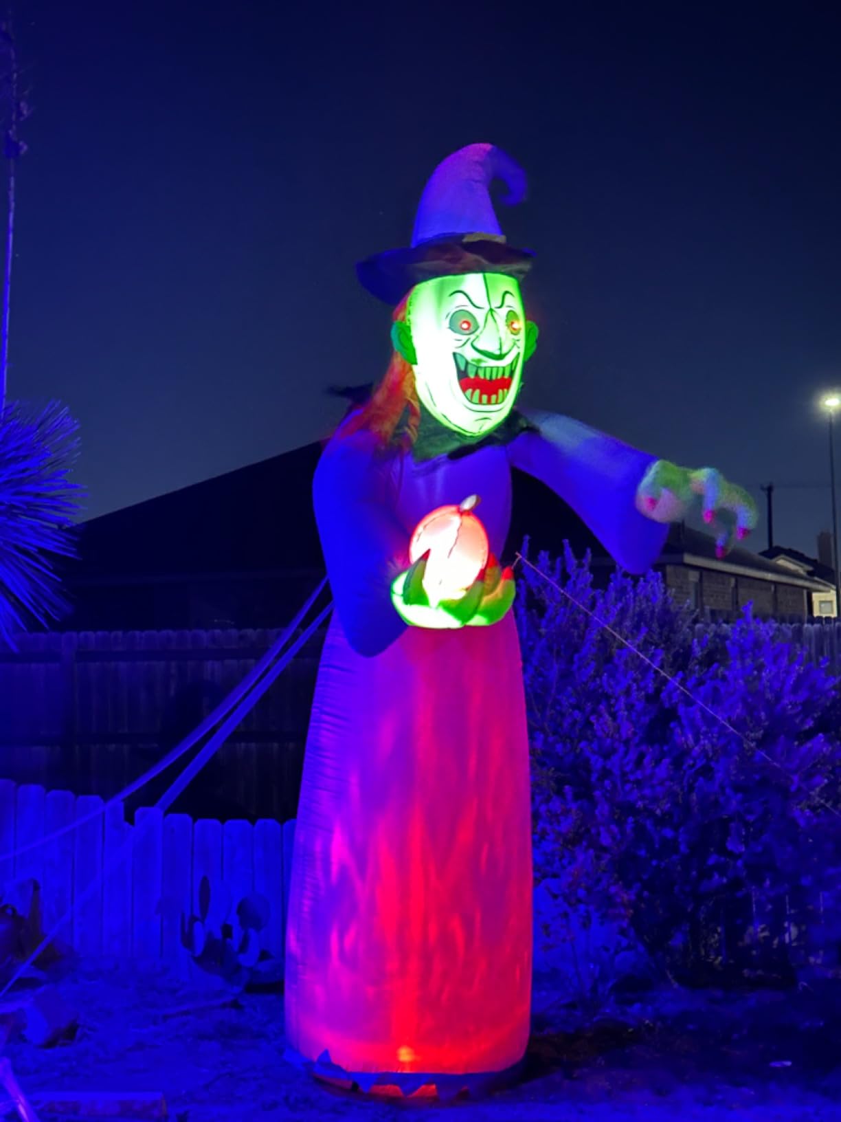 DomKom 12 FT Halloween Inflatables Outdoor Decorations, Giant Skeleton Wizard Blow up with Broom & Pumpkin, Built-in LED Lights for Yard, Lawn, Garden, Party Decor customer photo 2
