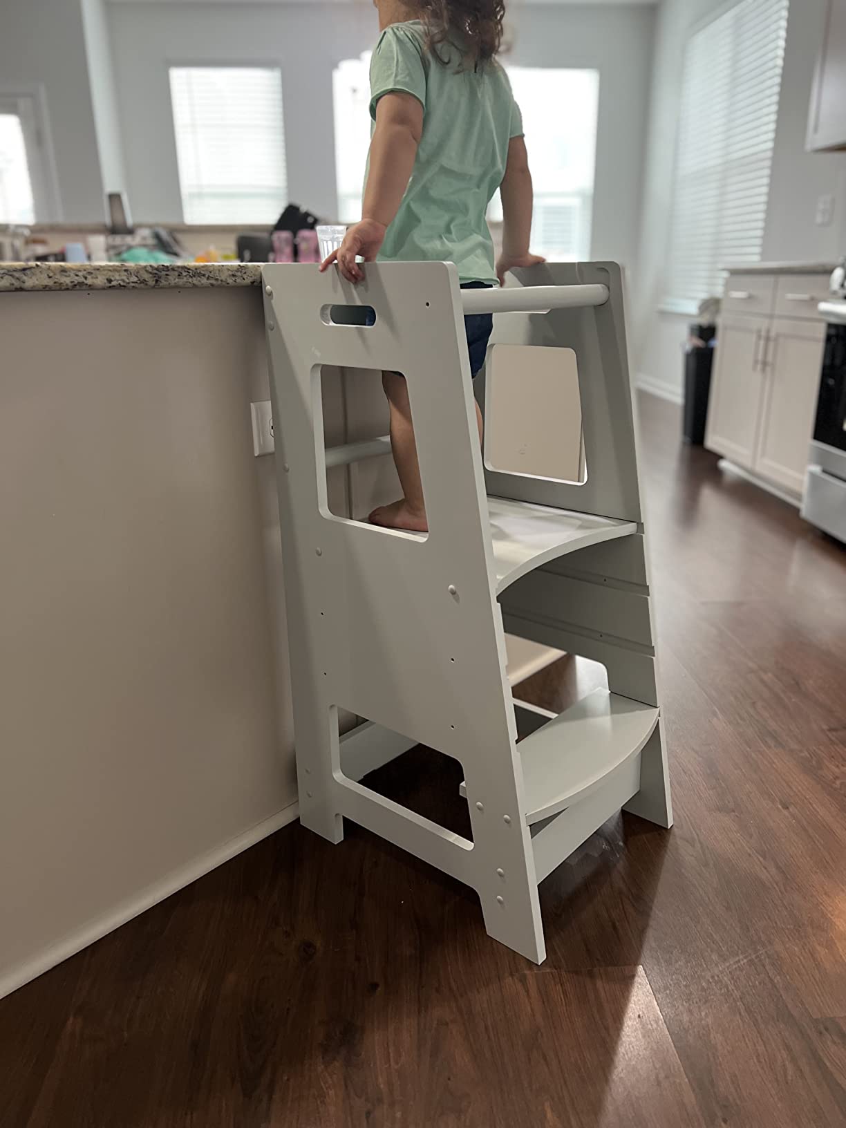 4-in-1 Toddler Standing Tower Anti-Tip, Toddler Kitchen Step Stool with Blackboard, Foldable Wooden Kitchen Stool Helper for Kids, 1-3 Year Old Boy Girl Gifts customer photo 1