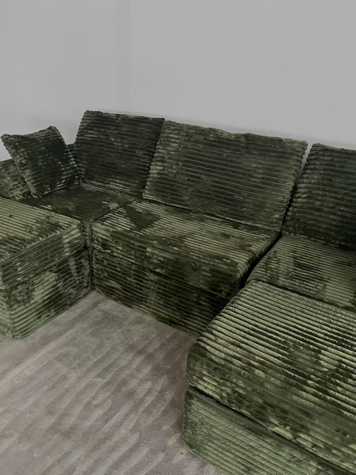 142'' Modular Sectional Sofa, Deep Seat Boneless Couch with Storage | Oversized High-Back for Living Room & RV | With Ottoman | High Density Foam & Corduroy | Tool-Free Assembly | Olive Green customer photo 1